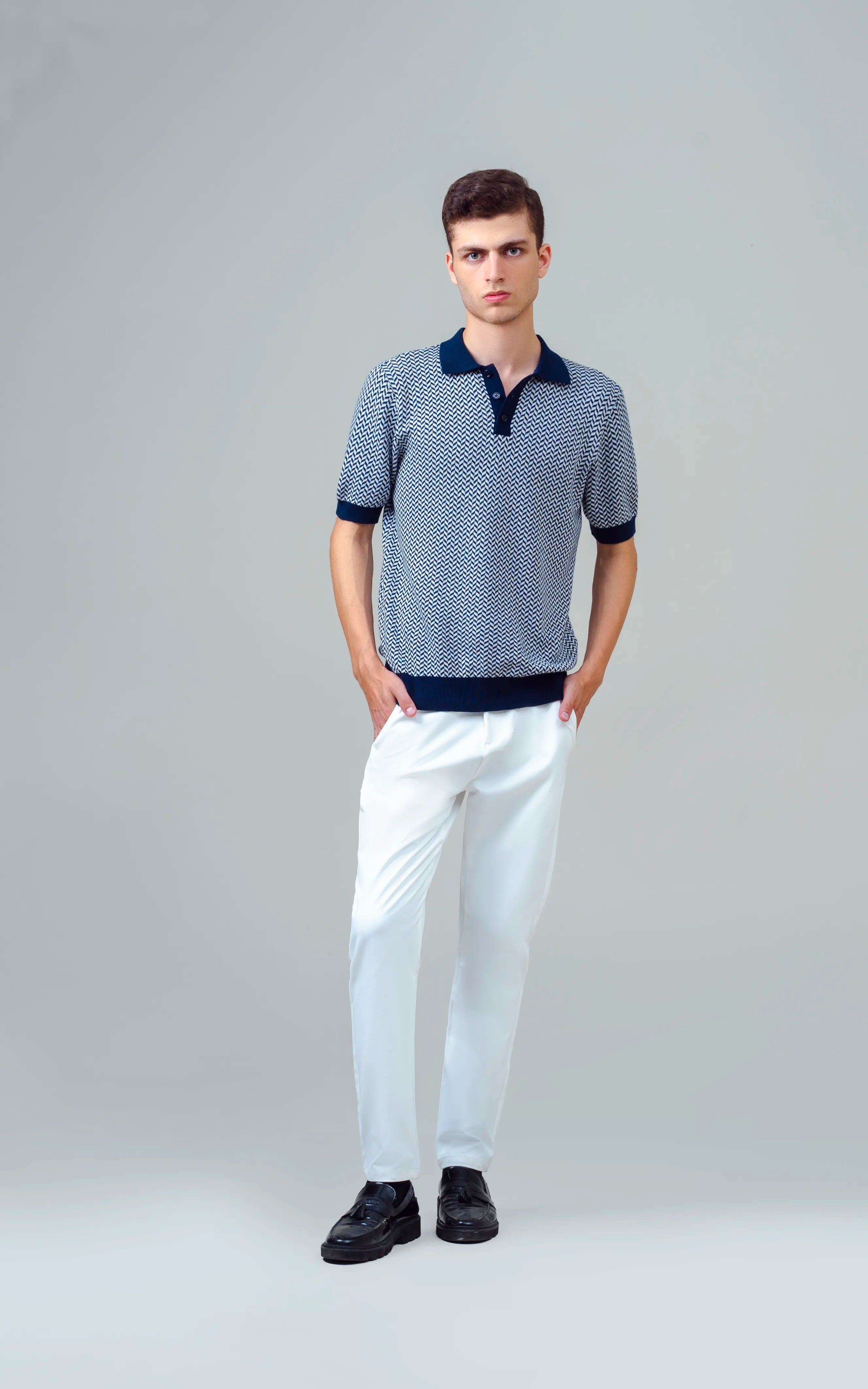 KNITTED JACQUARD POLO SHIRT NAVY