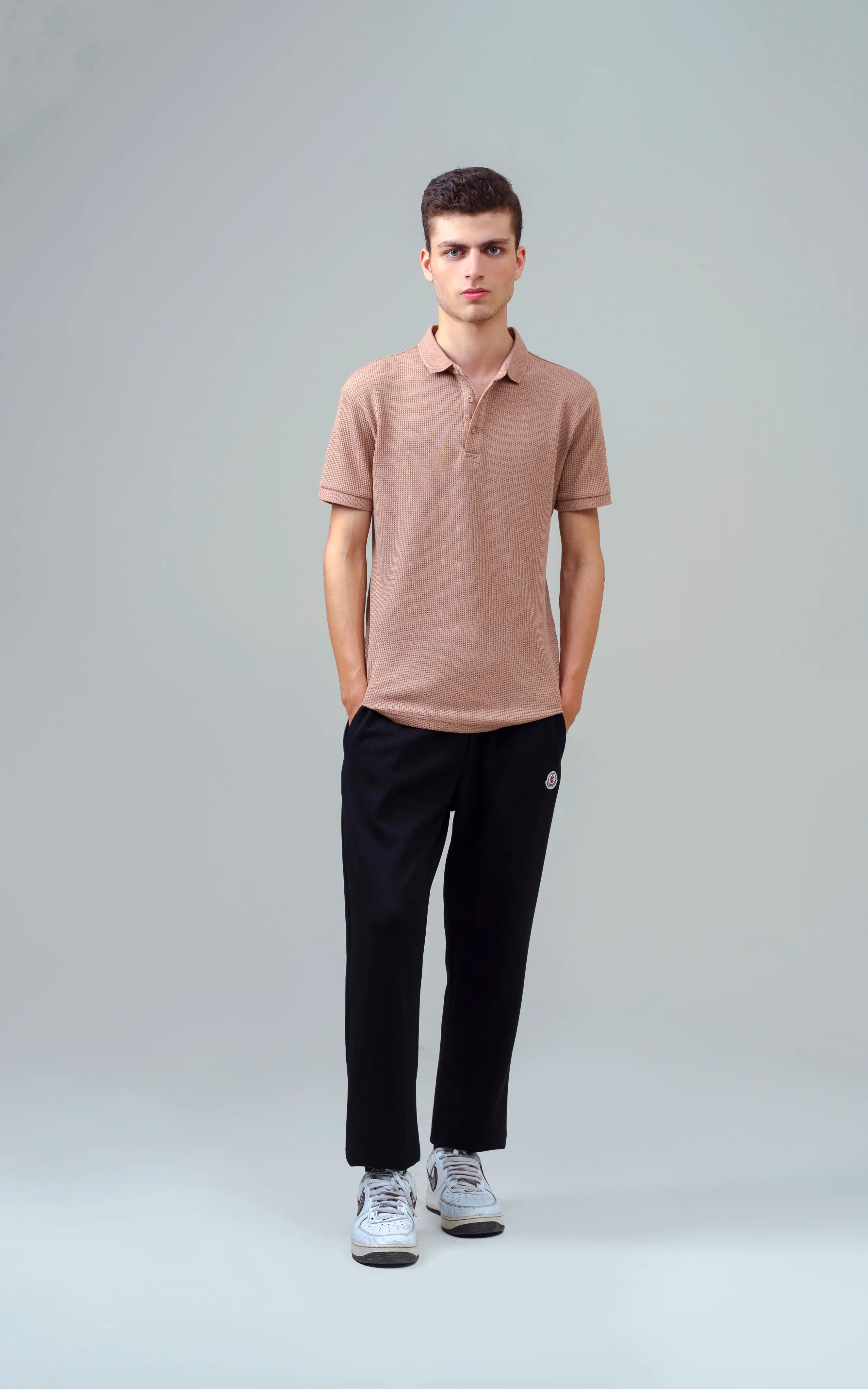 SELF JACQUARD POLO DULL BROWN
