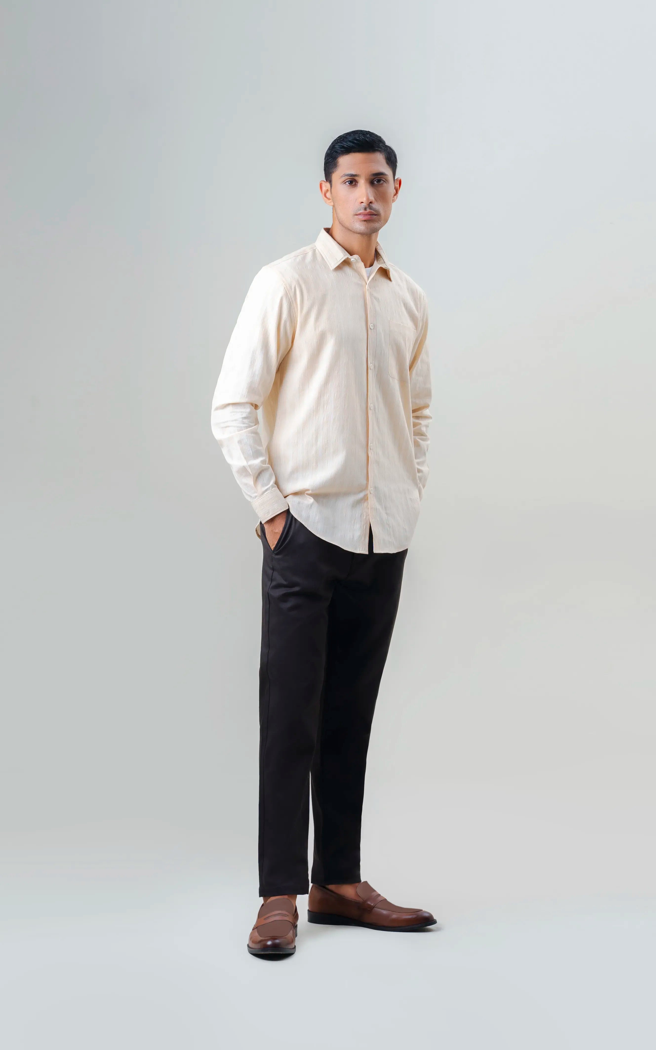 REGULAR FIT CHECKED SHIRT BEIGE CHECK