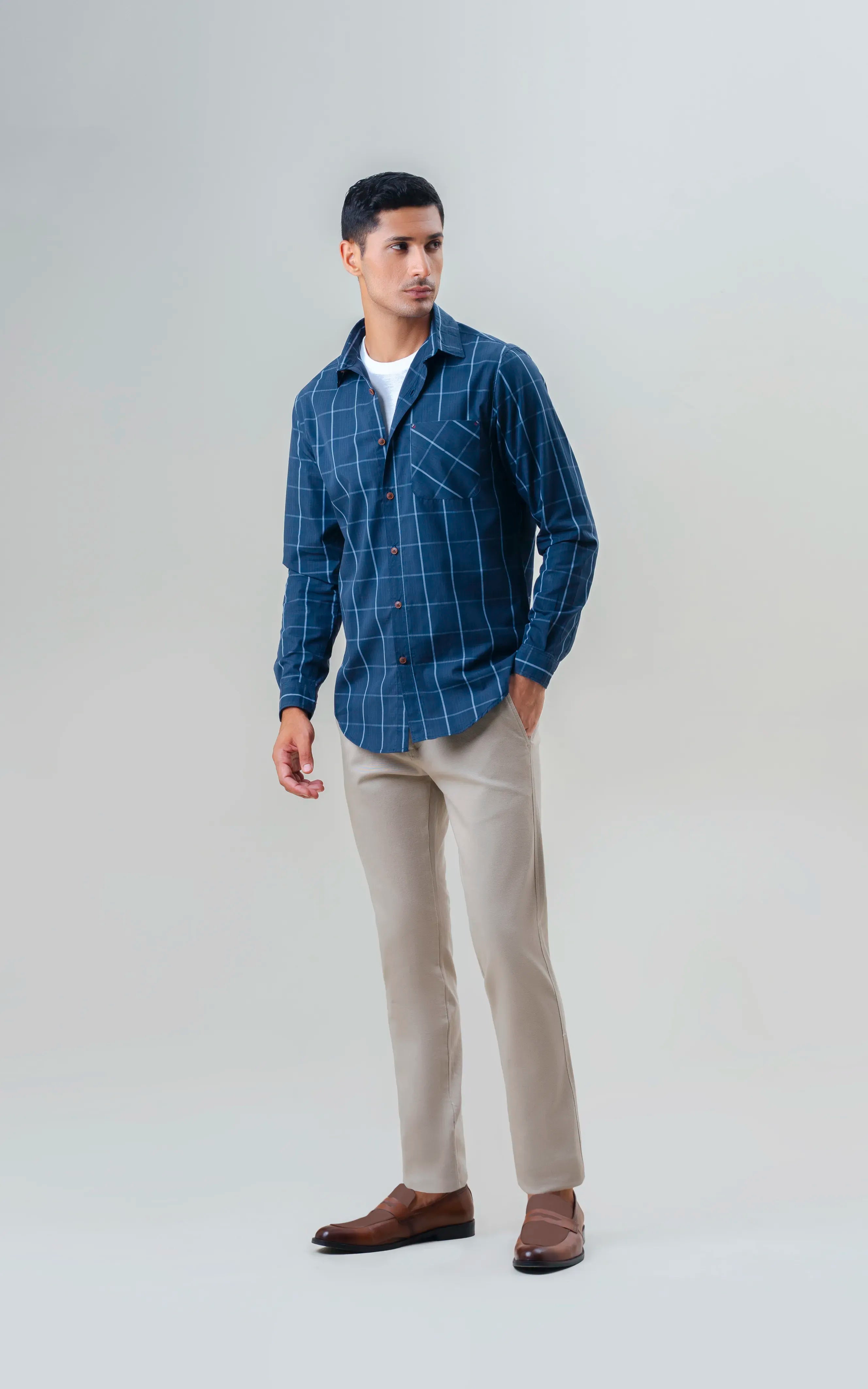 SMART FIT CHECKED SHIRT DARK NAVY CHECK