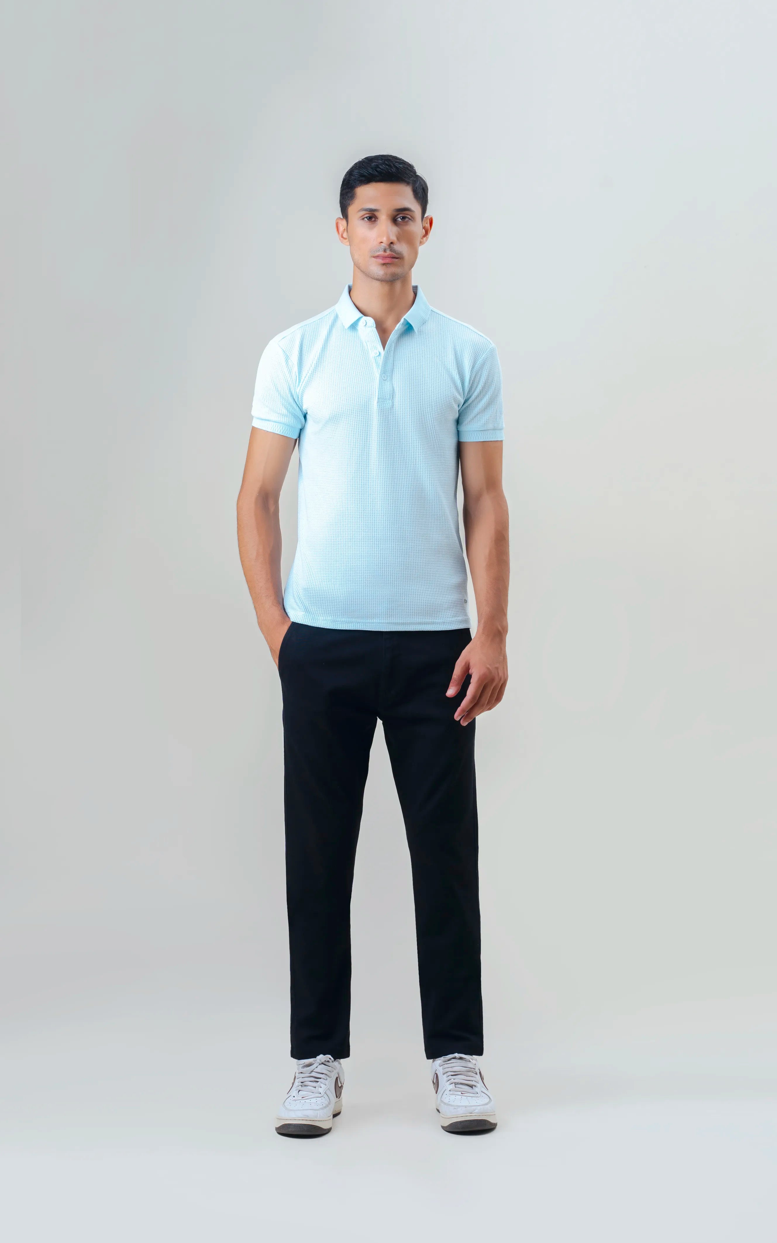 SELF JACQUARD POLO BLUE