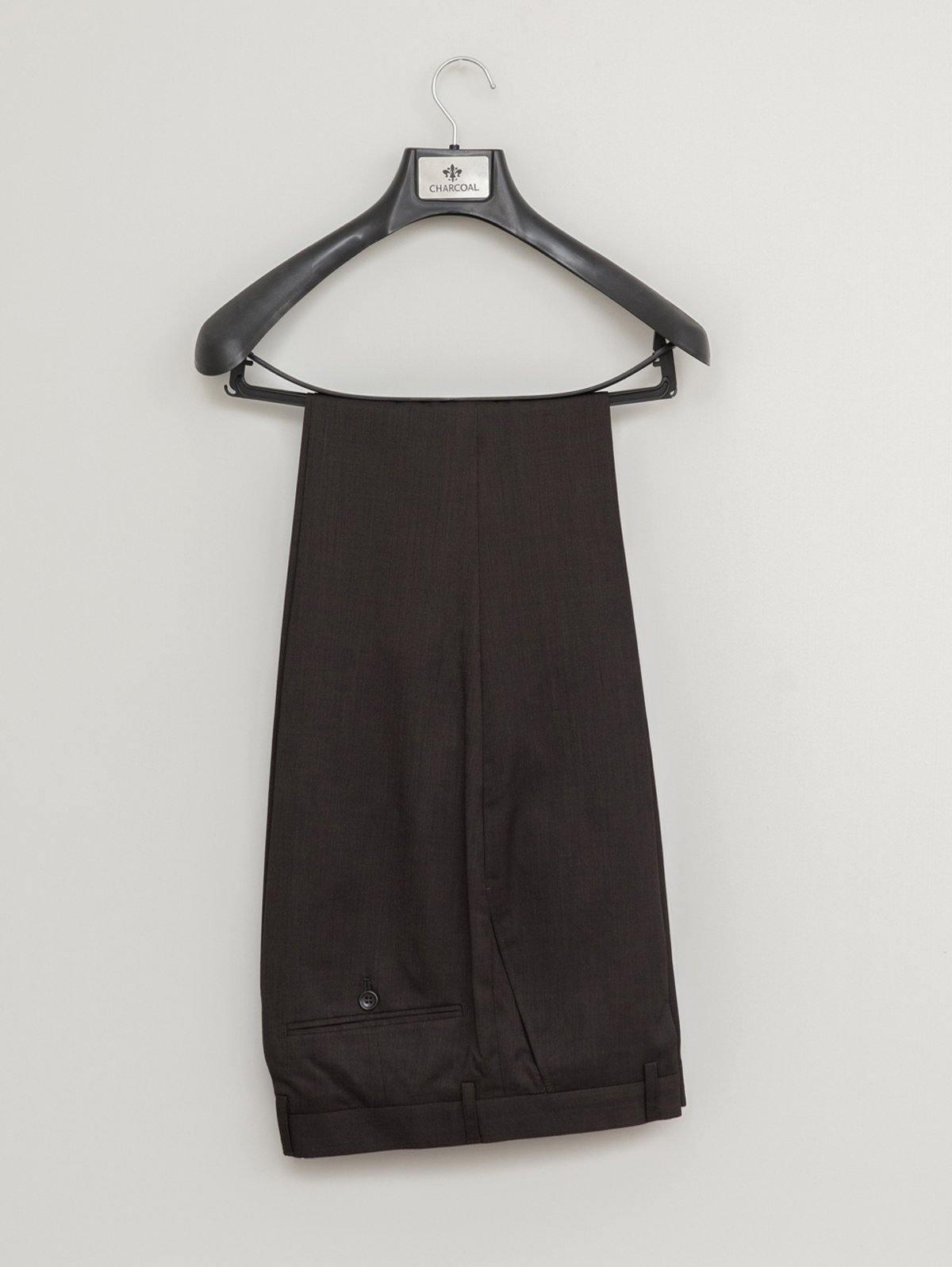 Men's dark suit vest on a hanger with V-neck and front button closure