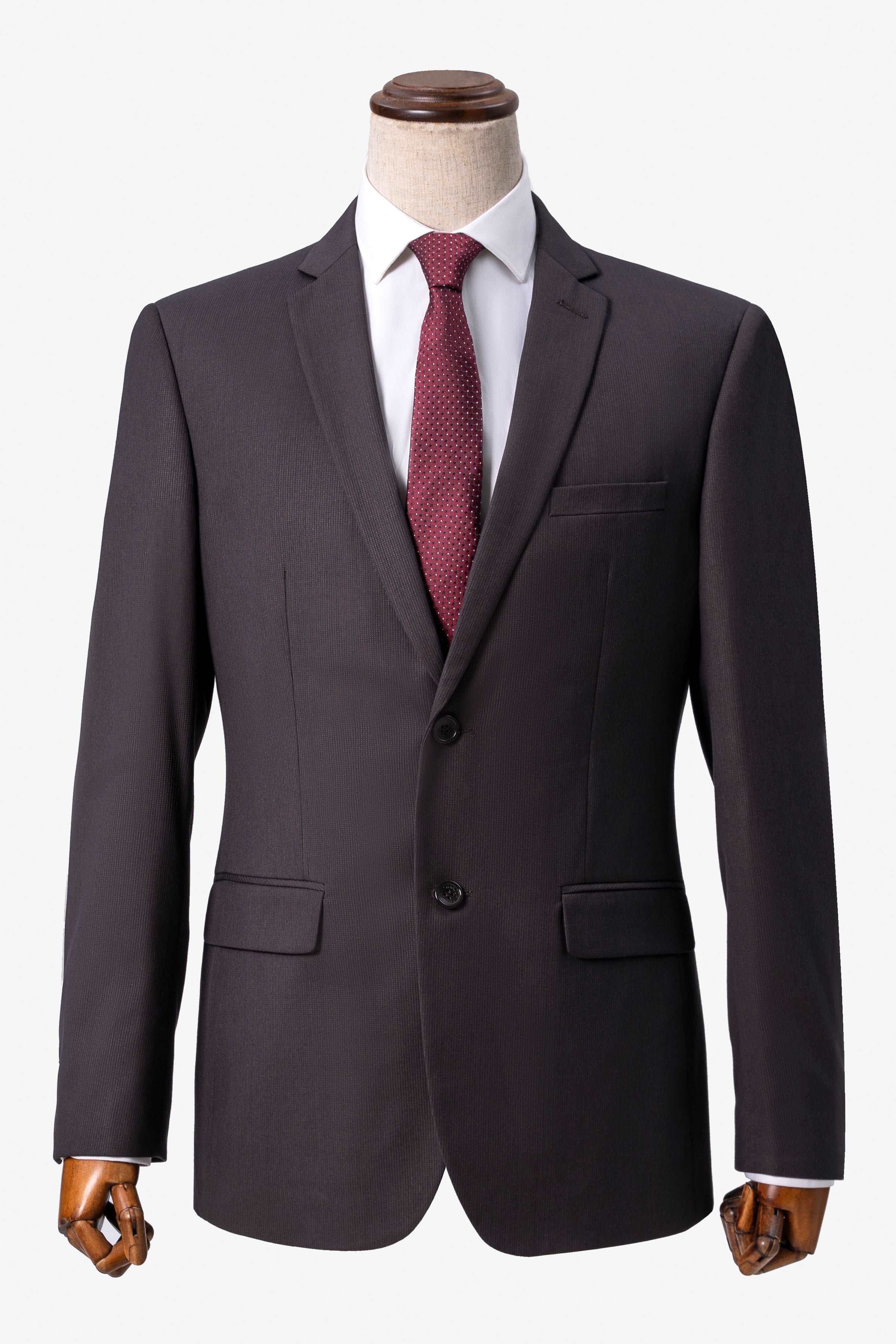 Brown classic-fit 2-piece suit jacket with notch lapels and two front pockets