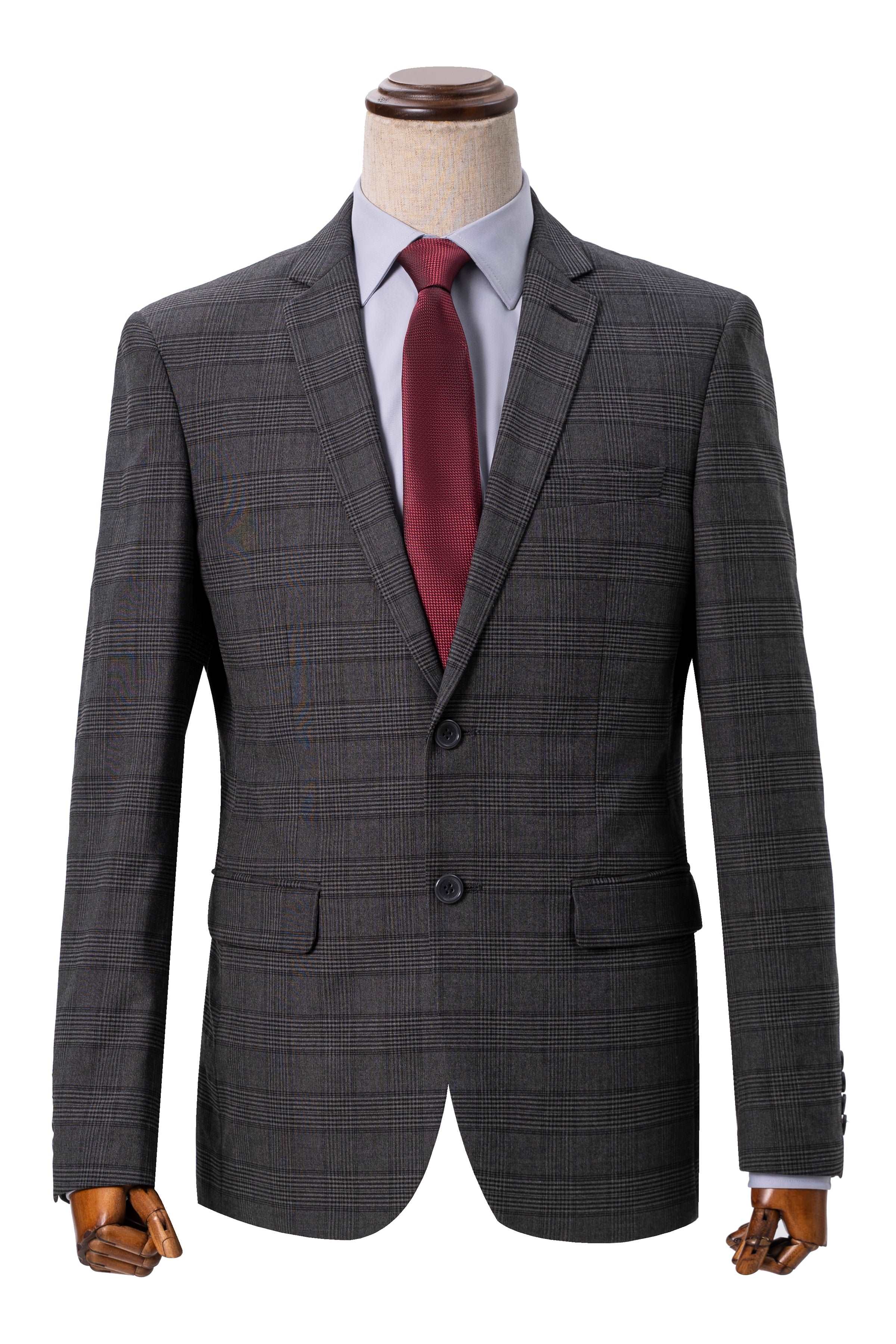 Dark grey two-piece suit jacket with vest and notch lapels