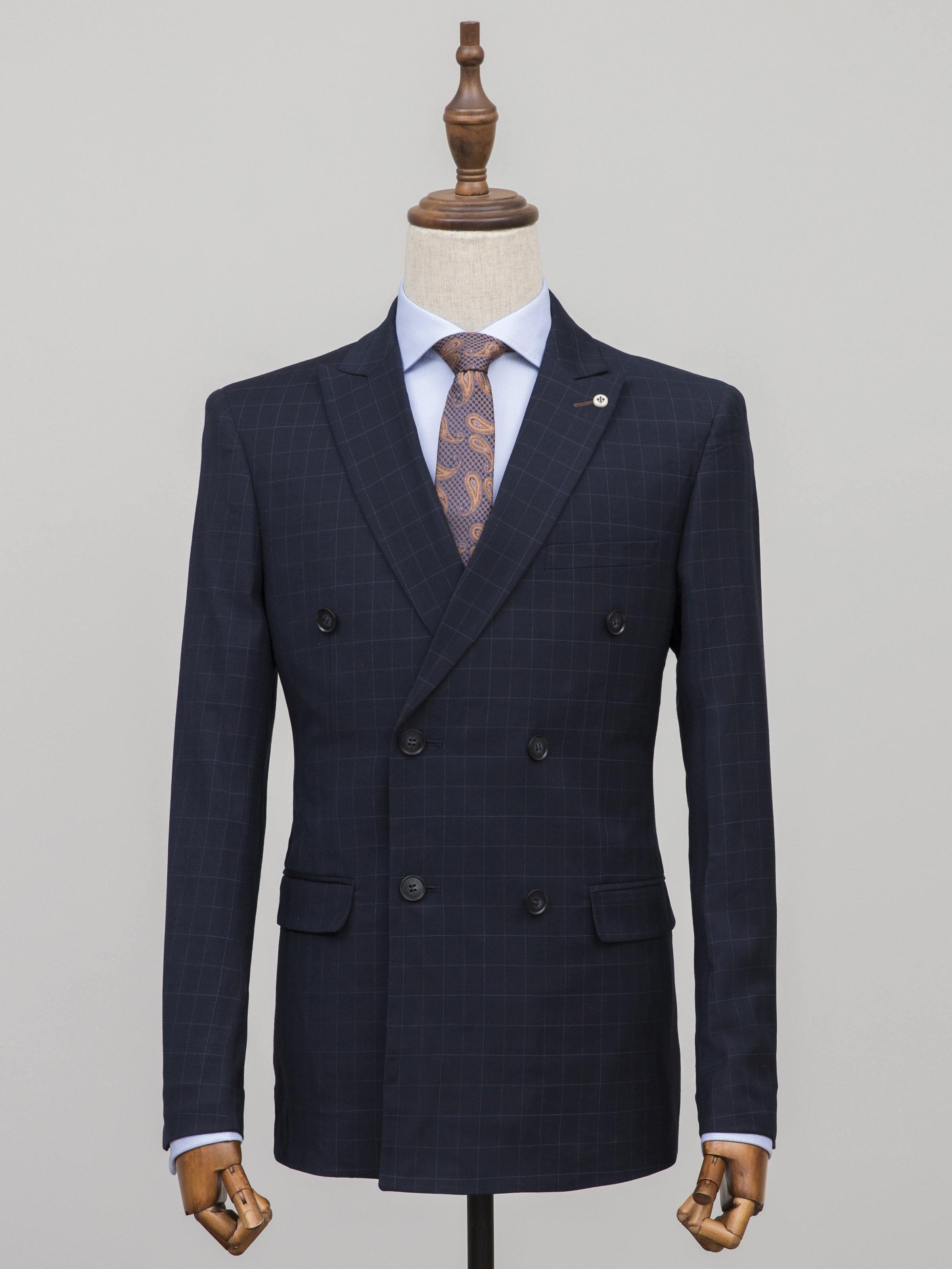 2 PIECE SUIT DOUBLE BREASTED SLIM FIT NAVY at Charcoal Clothing