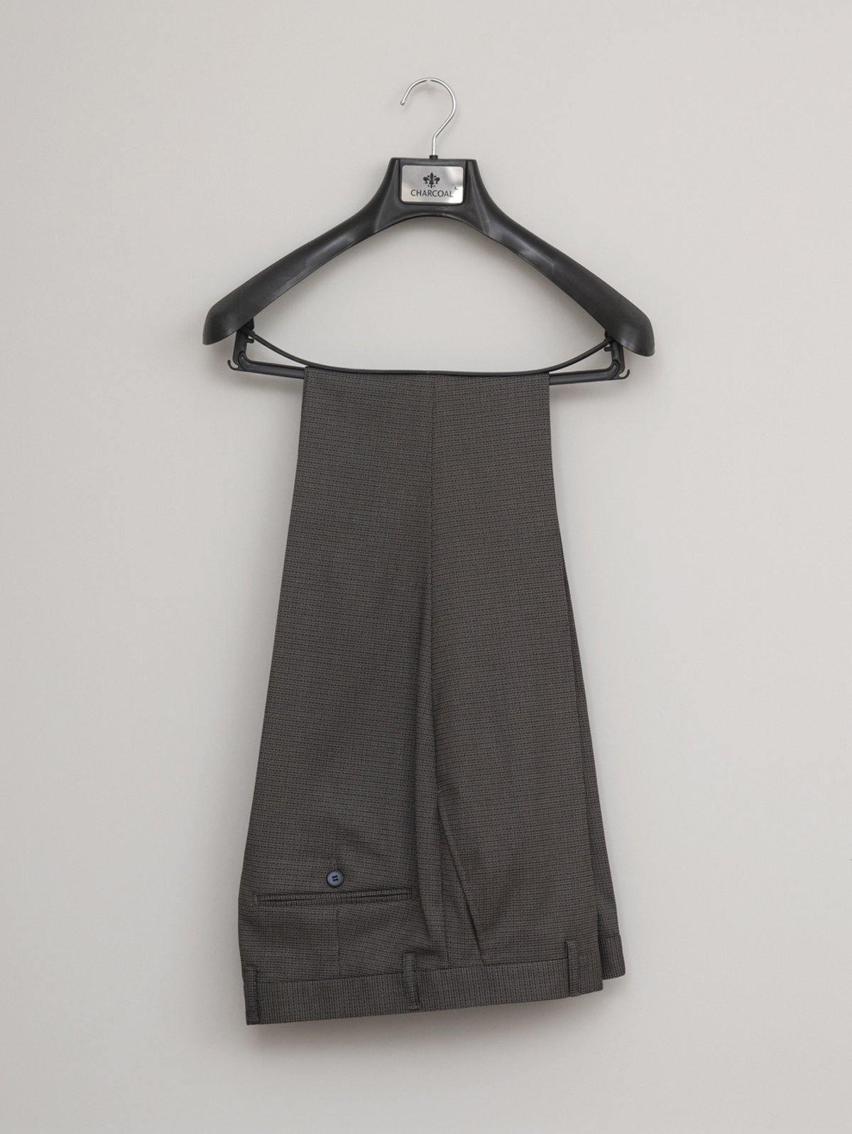 Grey suit trousers with belt loops and buttoned hem