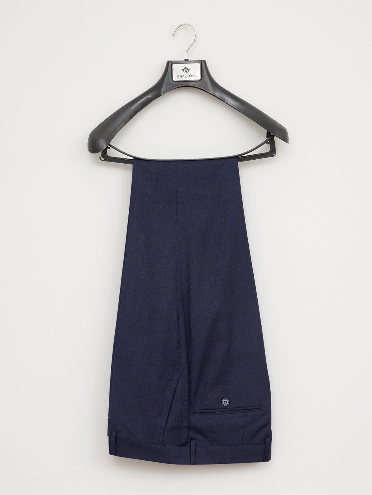 Navy blue suit vest with sleeveless V-neck and button front