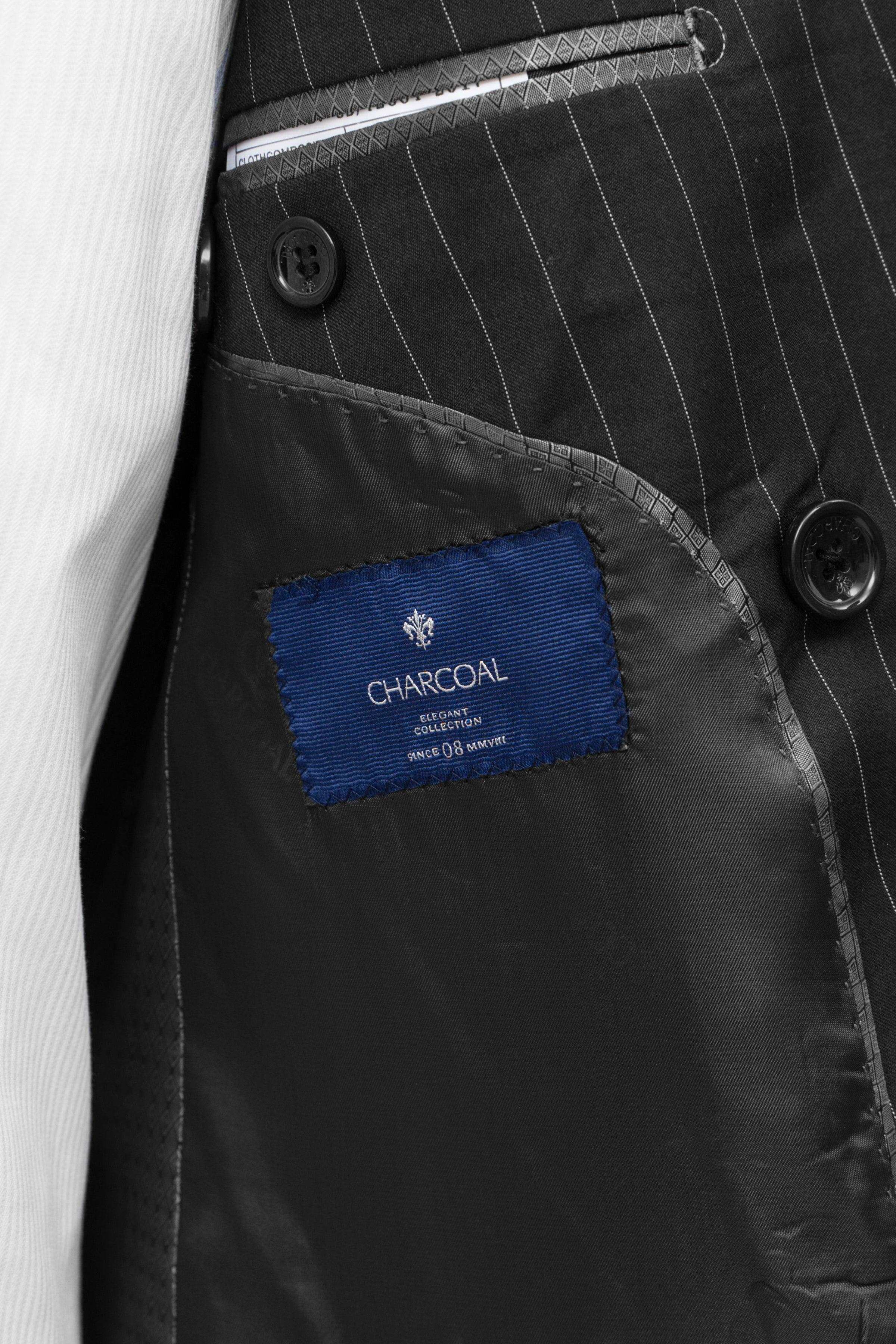 2 PIECE SUIT SLIM FIT DOUBLE BREAST BLACK at Charcoal Clothing