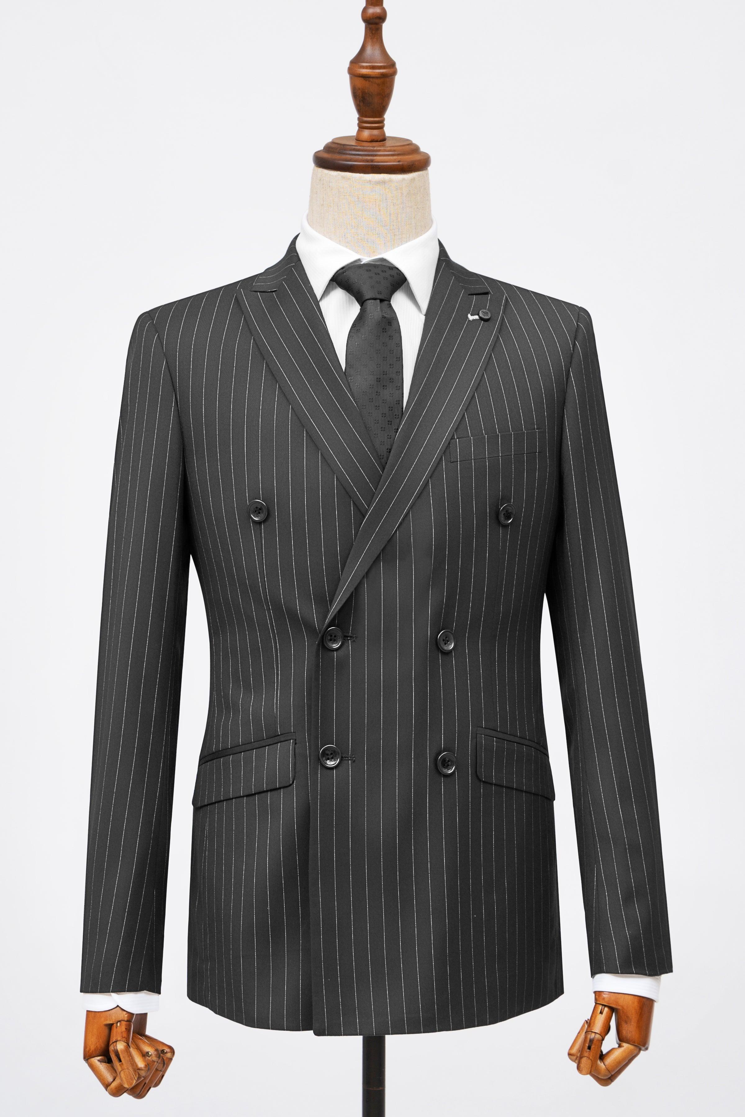 2 PIECE SUIT SLIM FIT DOUBLE BREAST BLACK at Charcoal Clothing