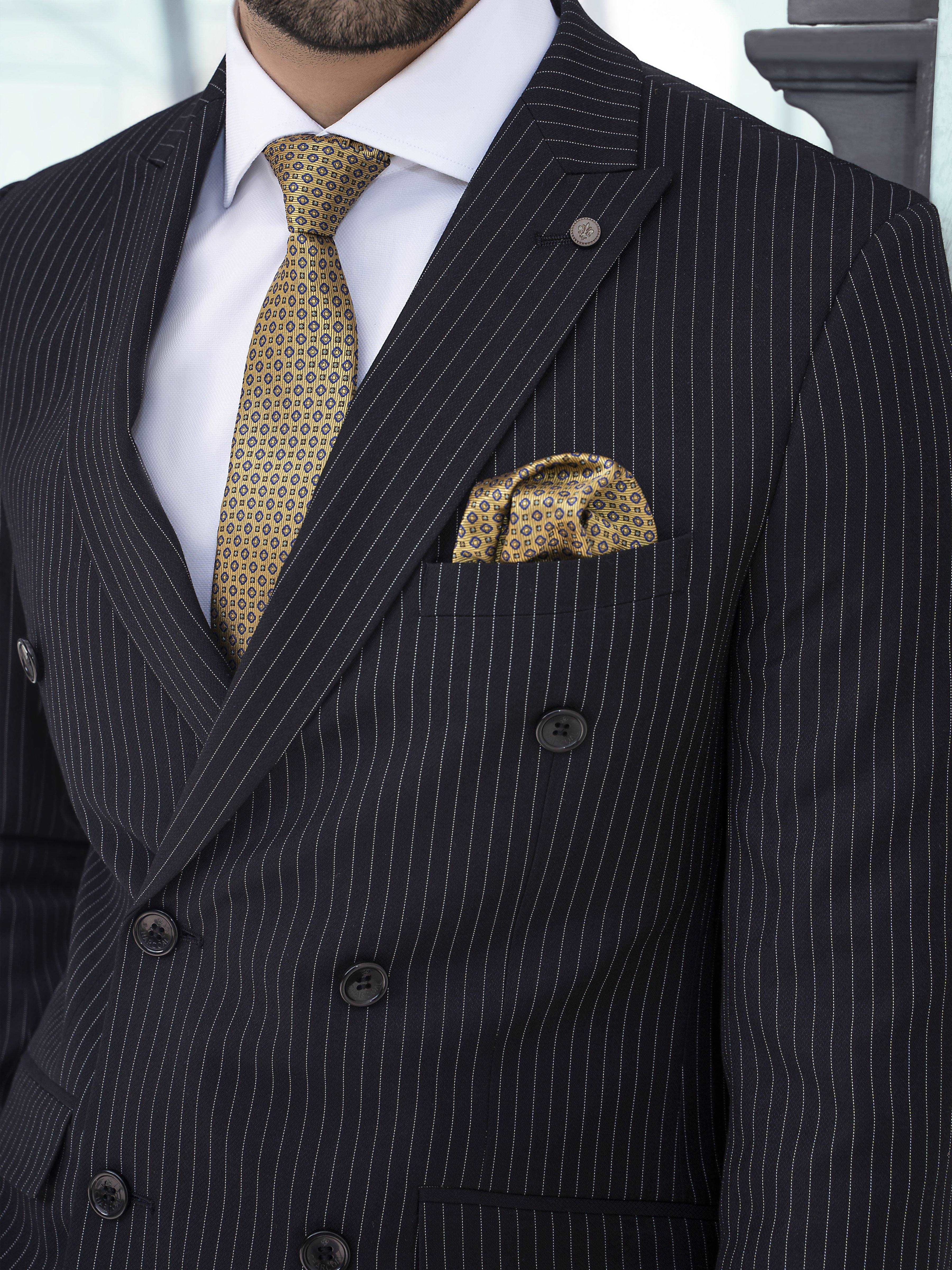 2 PIECE SUIT SLIM FIT LINNING DOUBLE BREAST NAVY at Charcoal Clothing