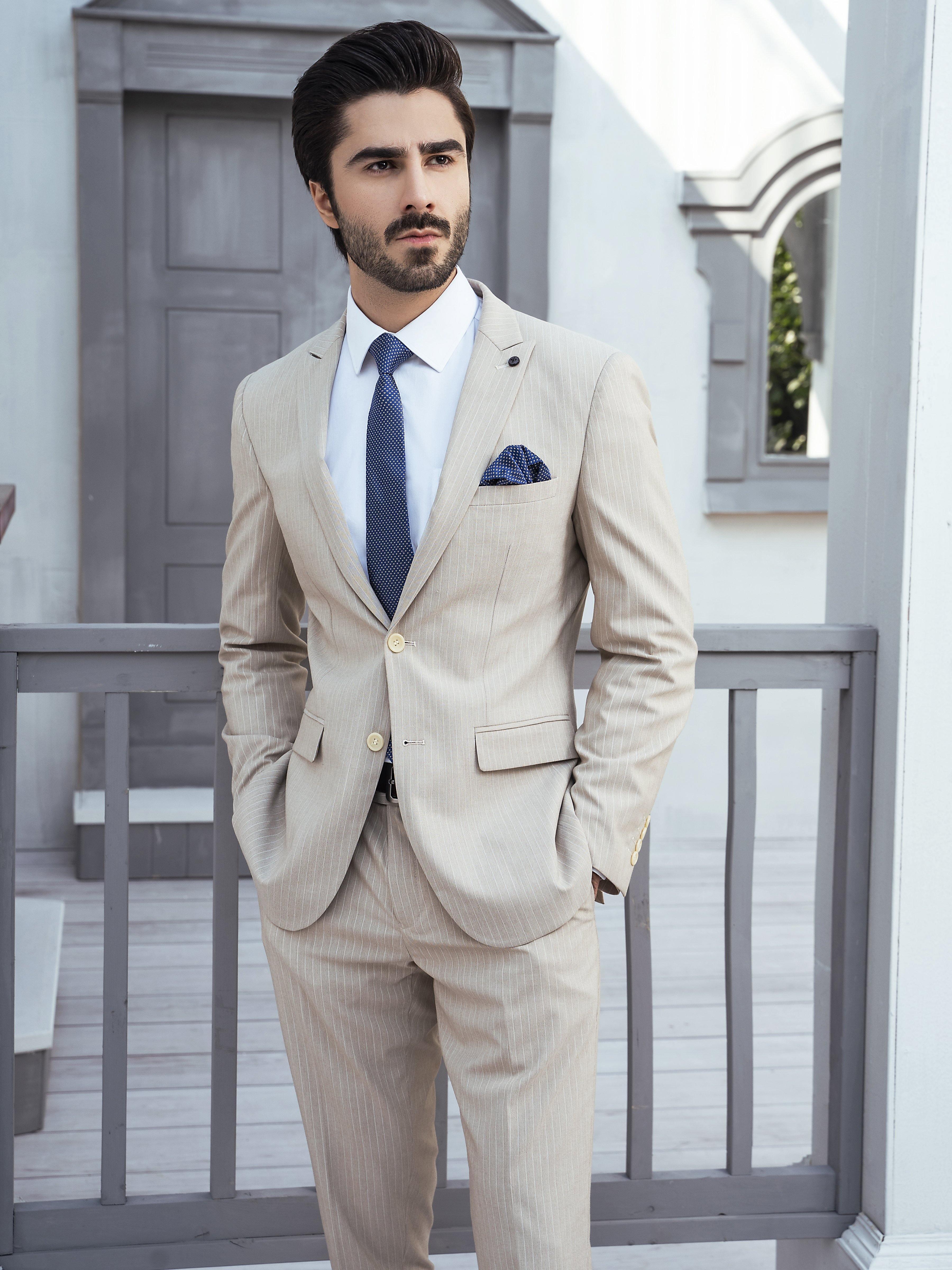 2 PIECE SUIT SLIM FIT LINNING LIGHT KHAKI at Charcoal Clothing