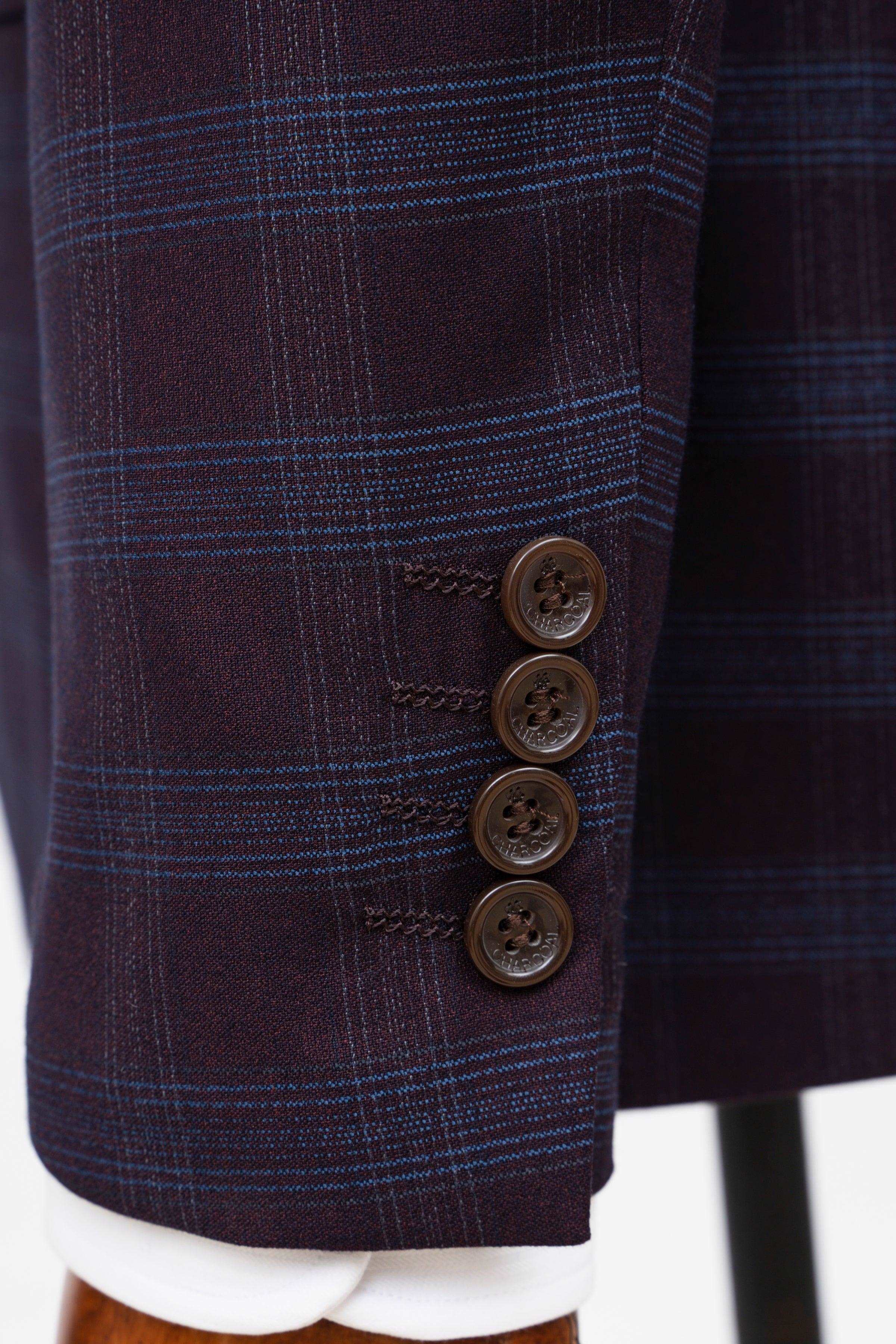 2 PIECE SUIT SLIM FIT MAROON CHECK at Charcoal Clothing