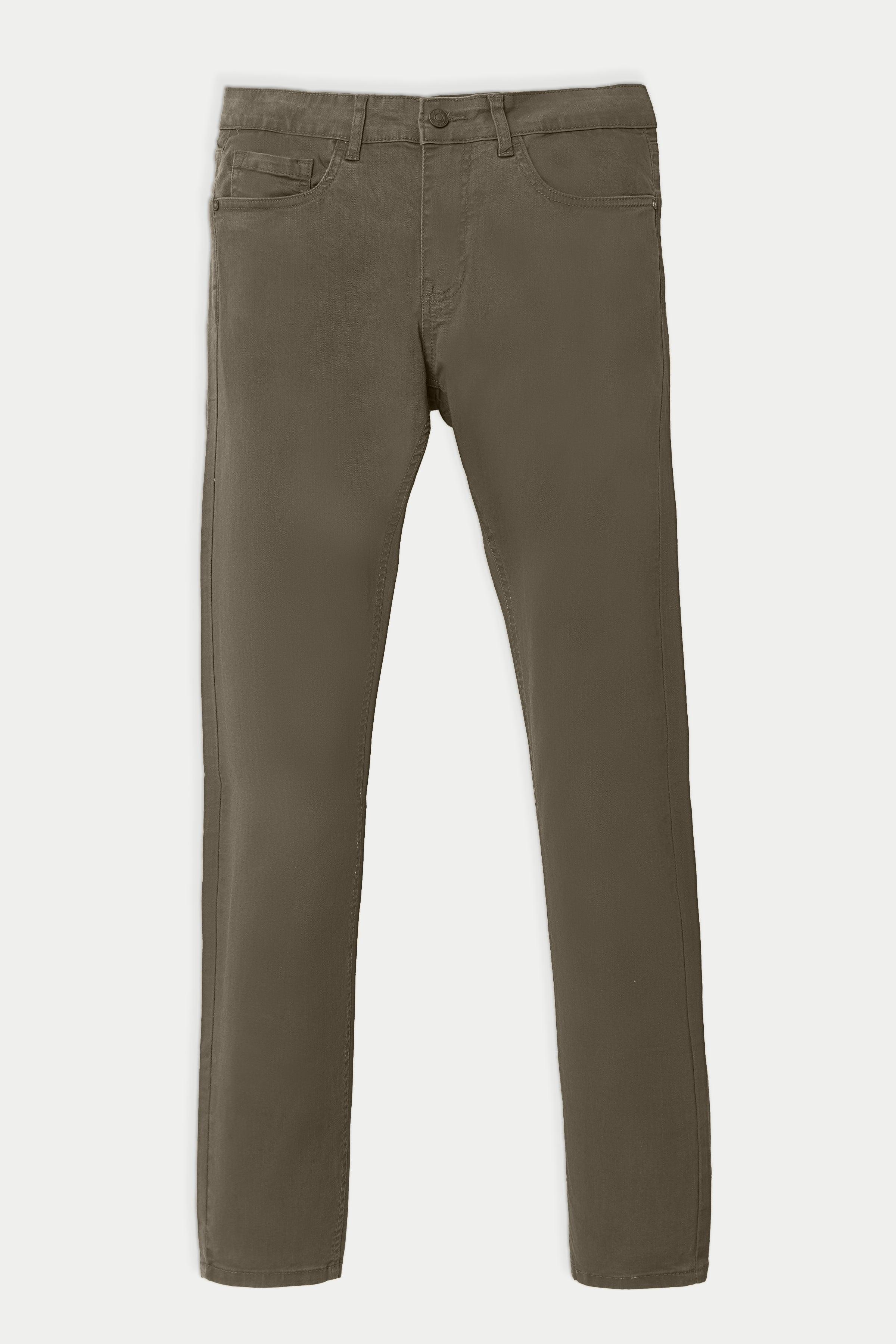 Olive 5-pocket pant, straight legs, button fly and front pockets