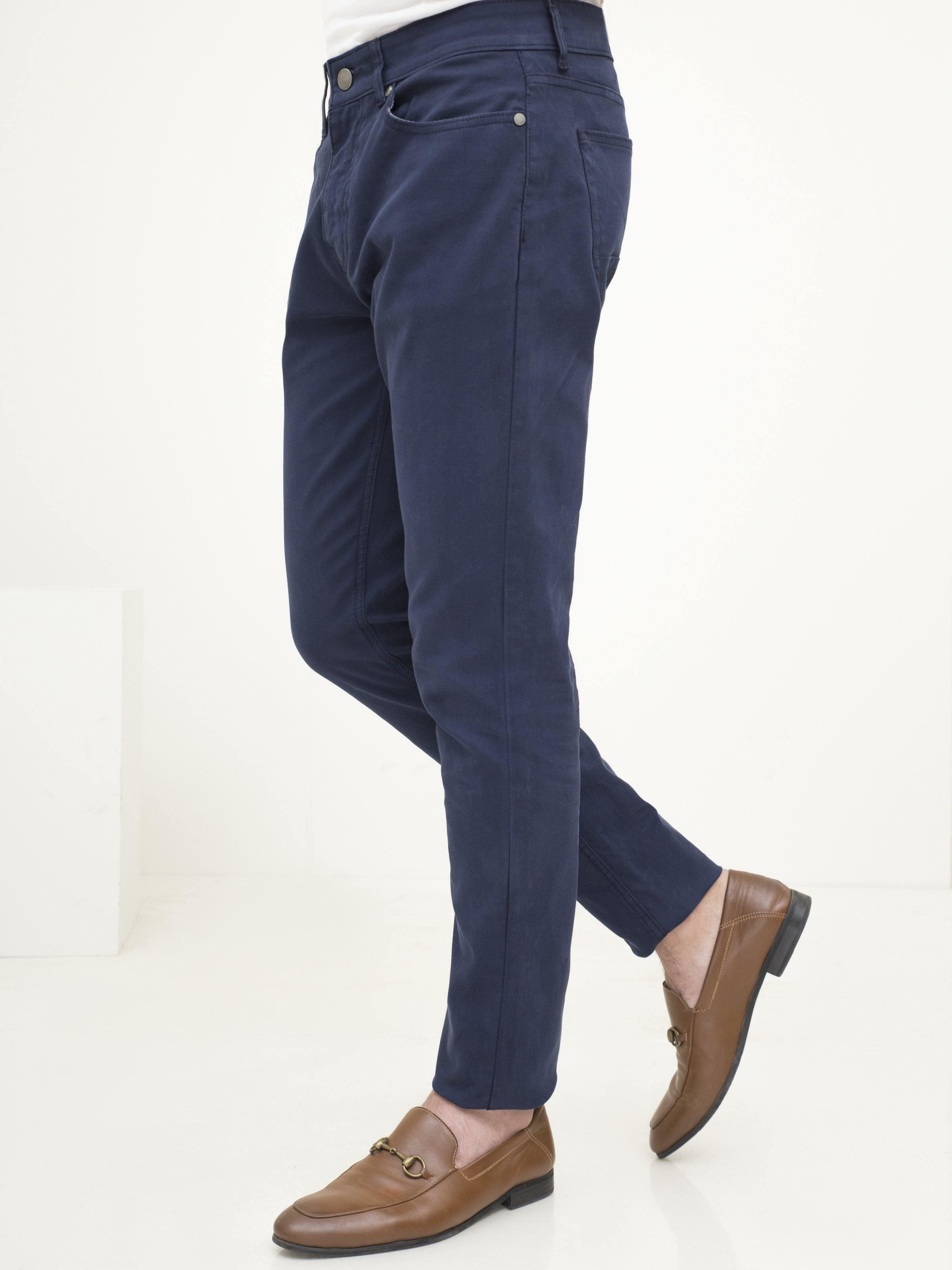5 POCKET SLIM FIT CASUAL PANT NAVY at Charcoal Clothing