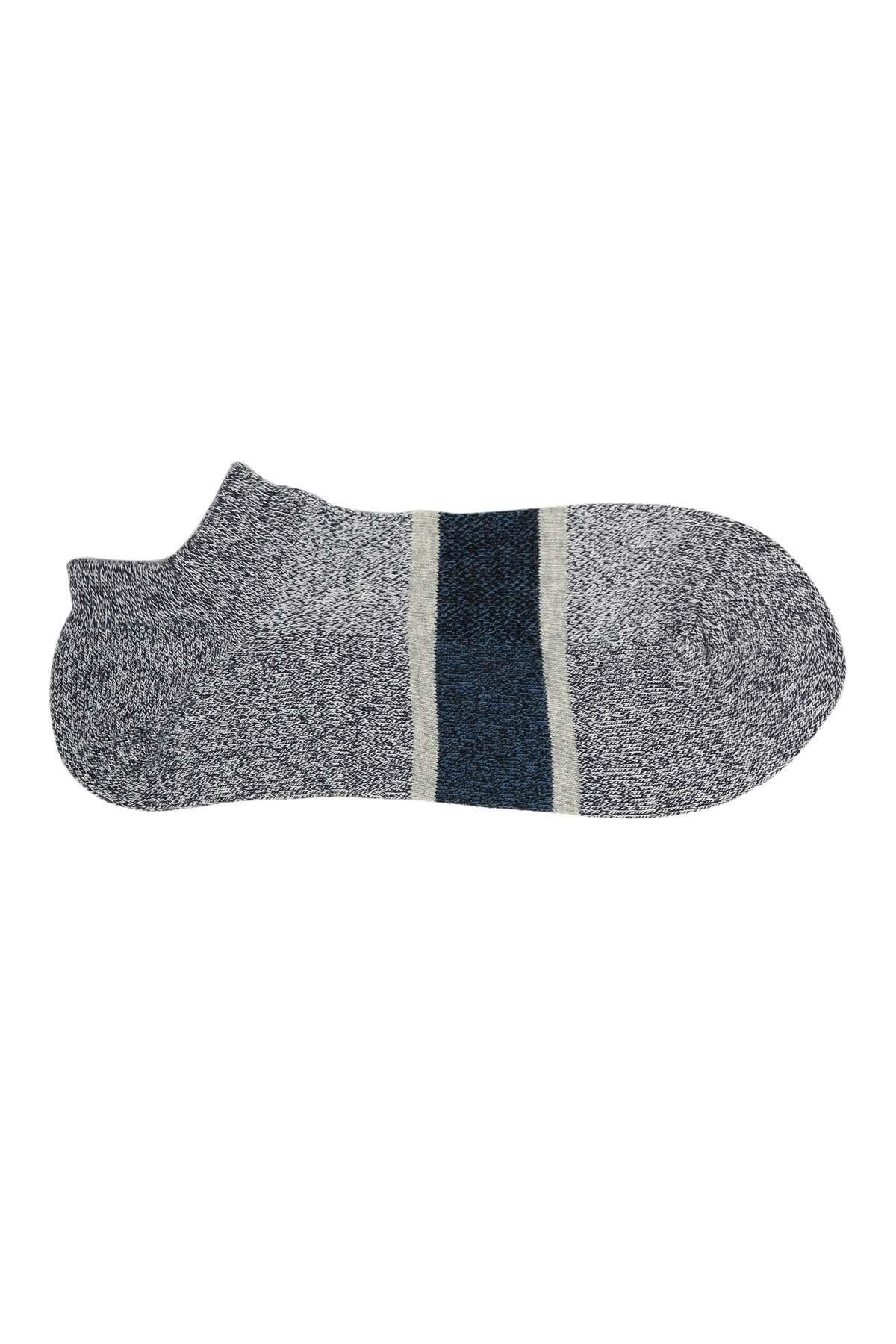 Ankle sock in heather gray with a dark blue stripe band