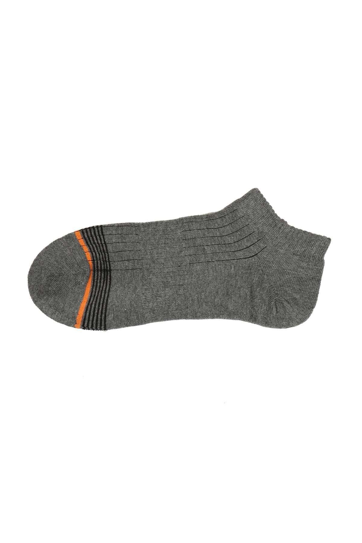 Ankle sock in dark gray with orange side stripe and ribbed cuff