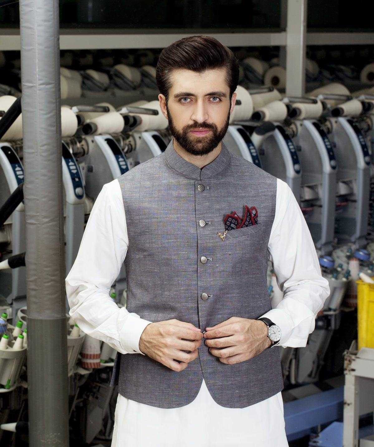 Afroz Waistcoat Grey Blue at Charcoal Clothing