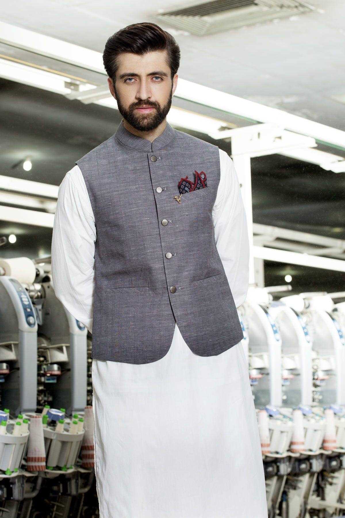Afroz Waistcoat Grey Blue at Charcoal Clothing