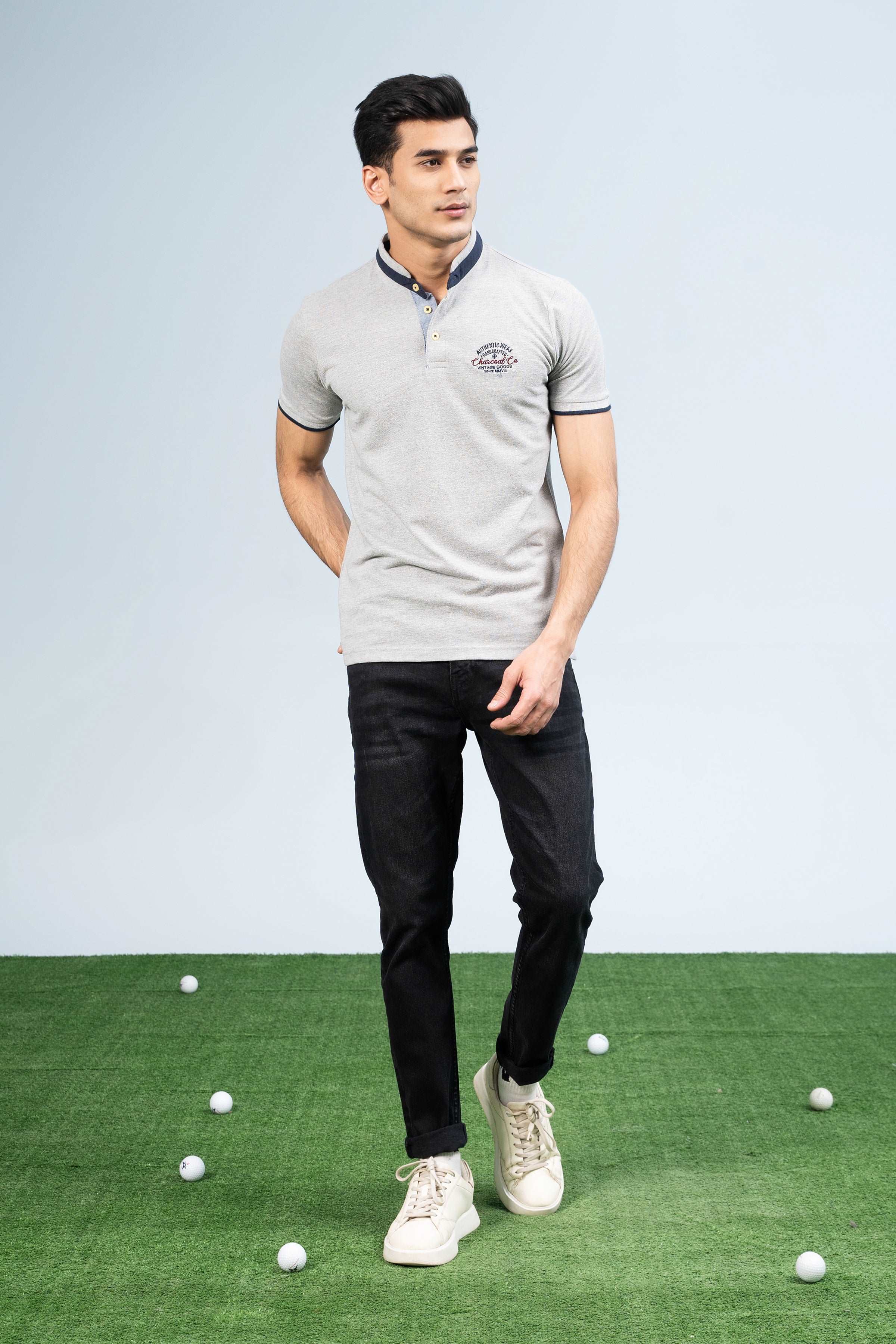 BAN COLLAR POLO HYDER GREY at Charcoal Clothing