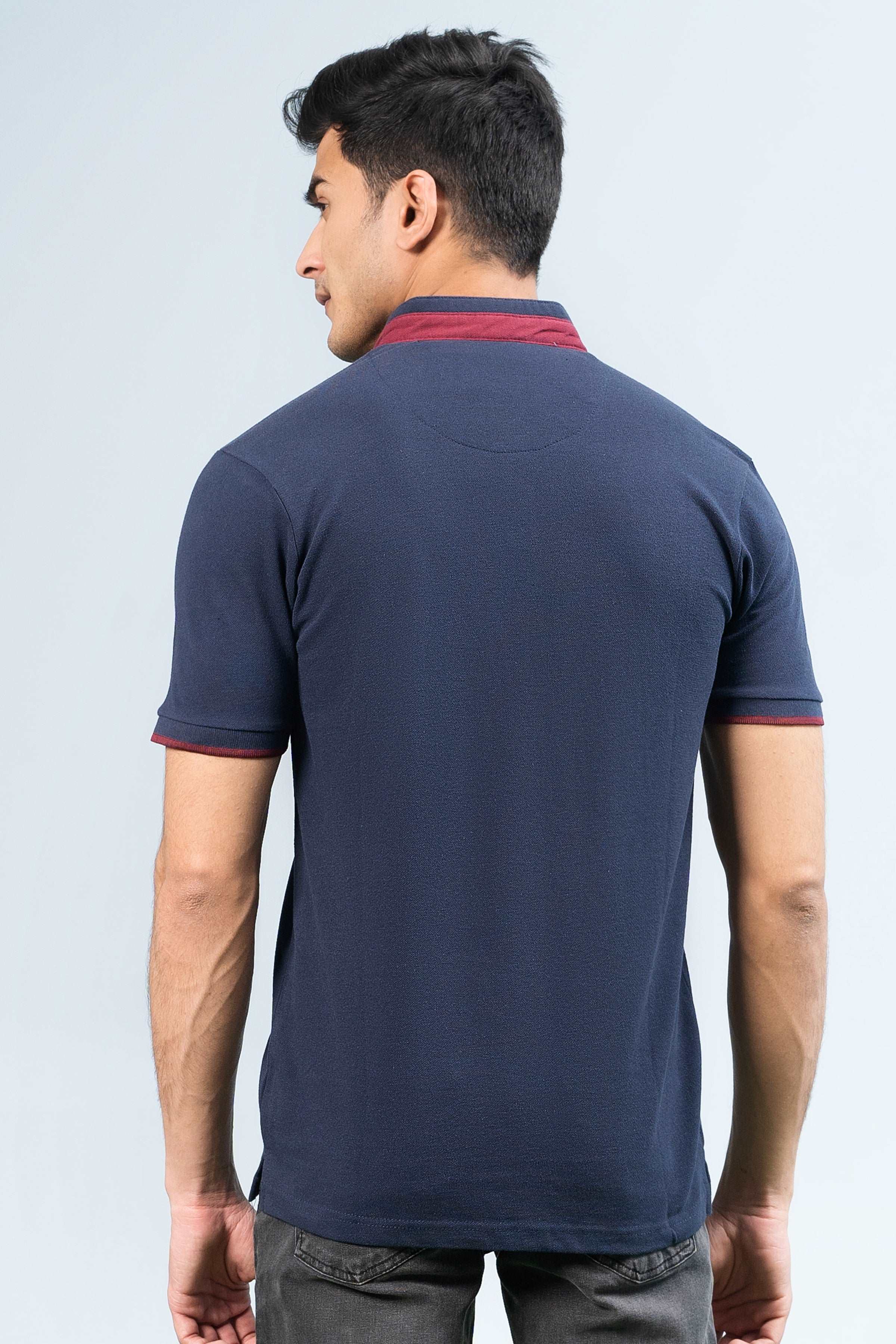 BAN COLLAR POLO NAVY at Charcoal Clothing