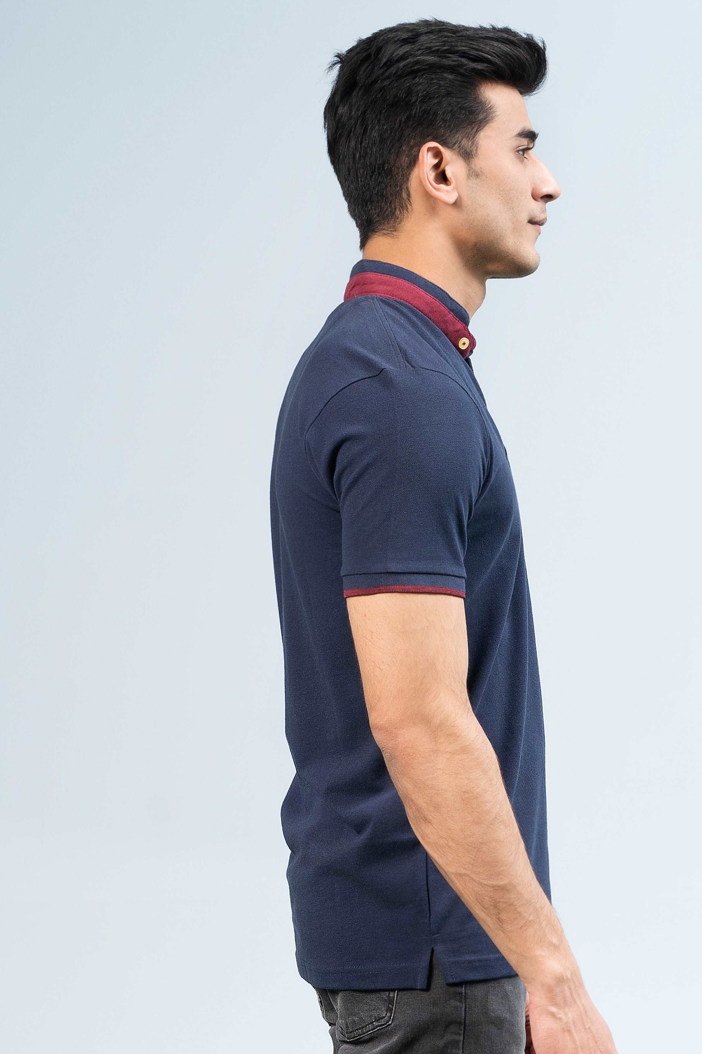 BAN COLLAR POLO NAVY at Charcoal Clothing