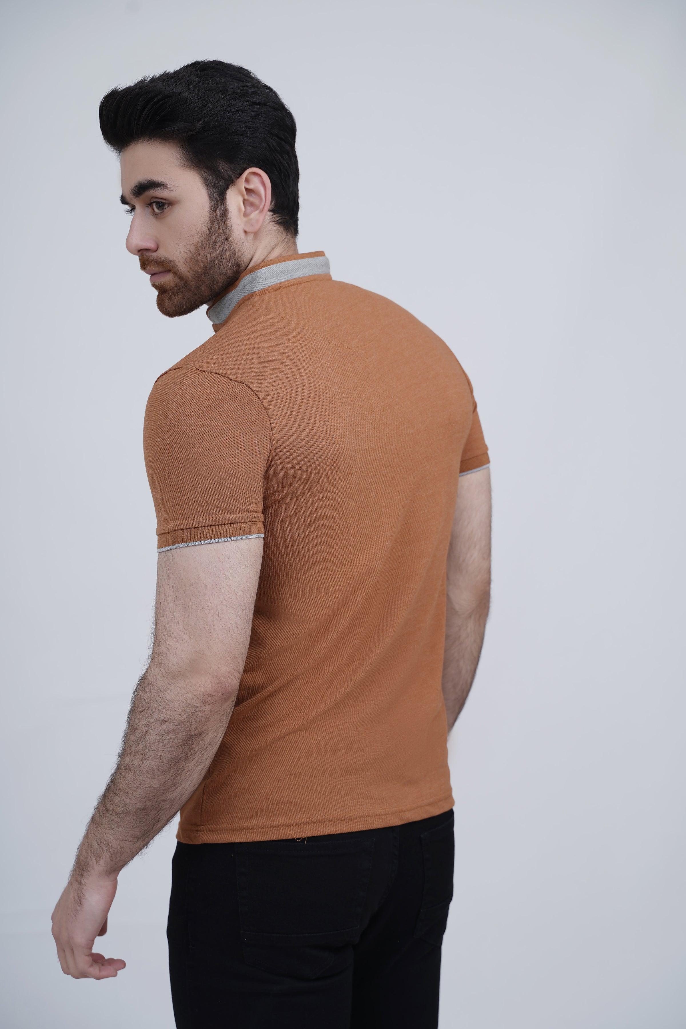 BAN COLLAR POLO RUST at Charcoal Clothing