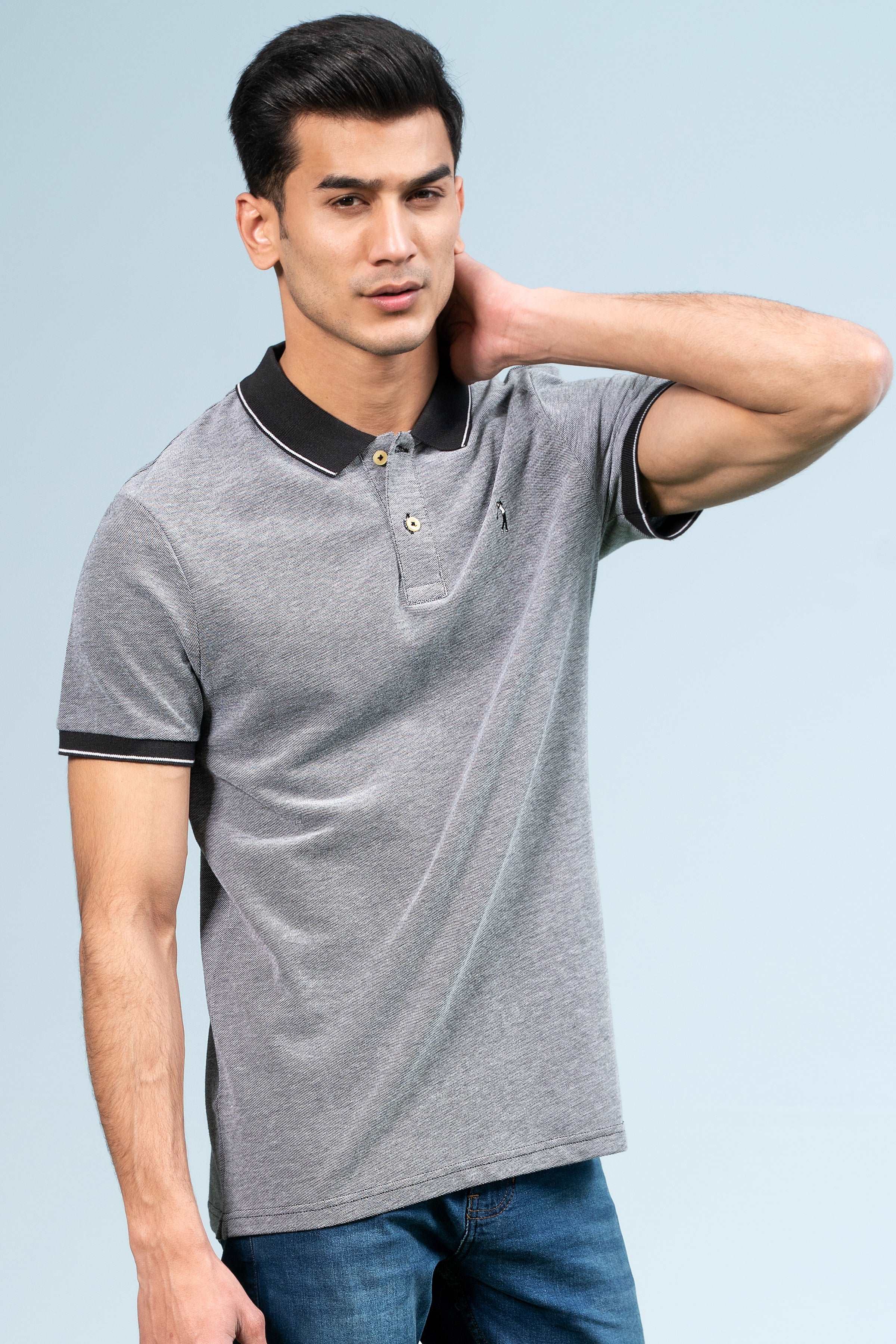 BIRD EYE POLO BLACK at Charcoal Clothing