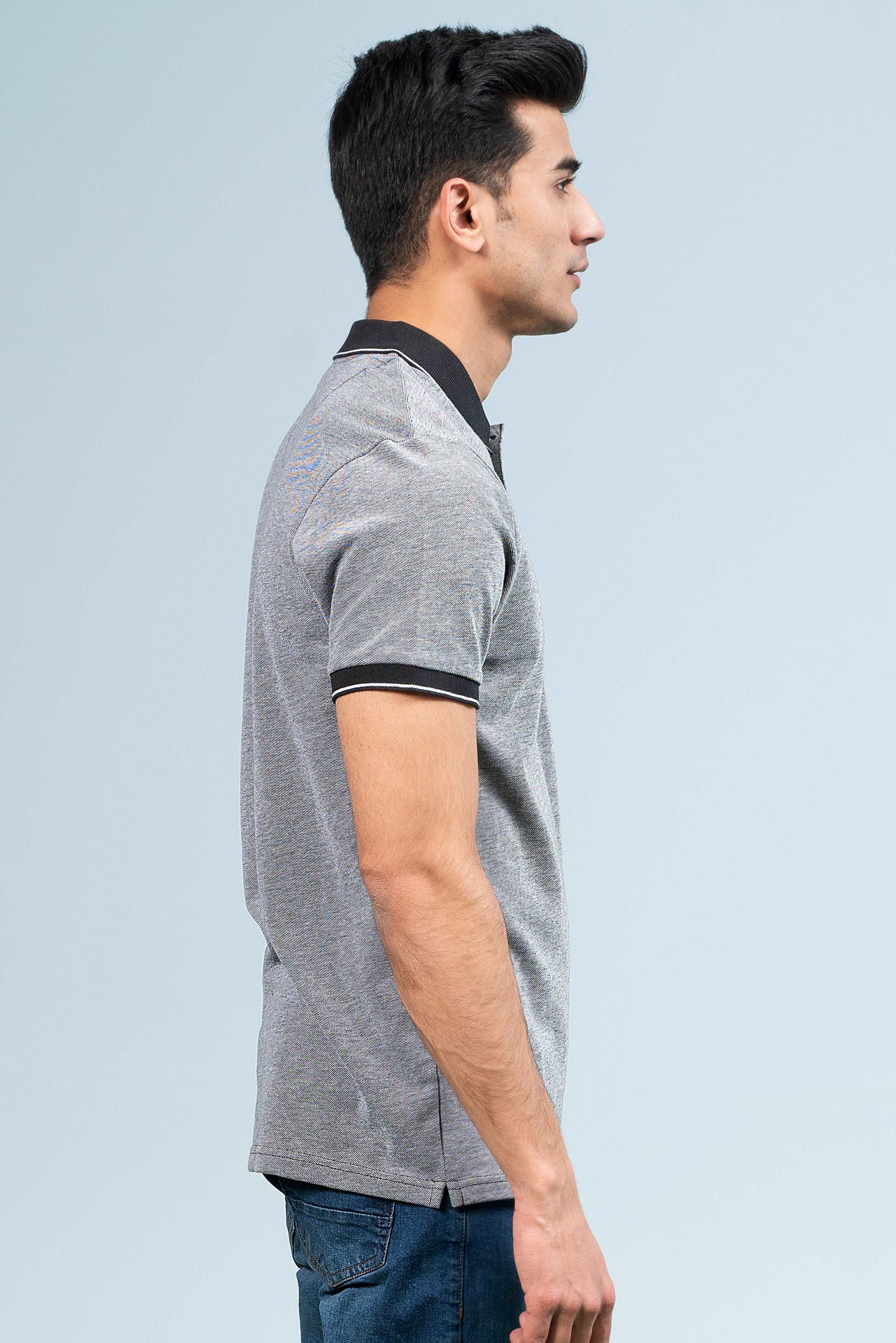 BIRD EYE POLO BLACK at Charcoal Clothing