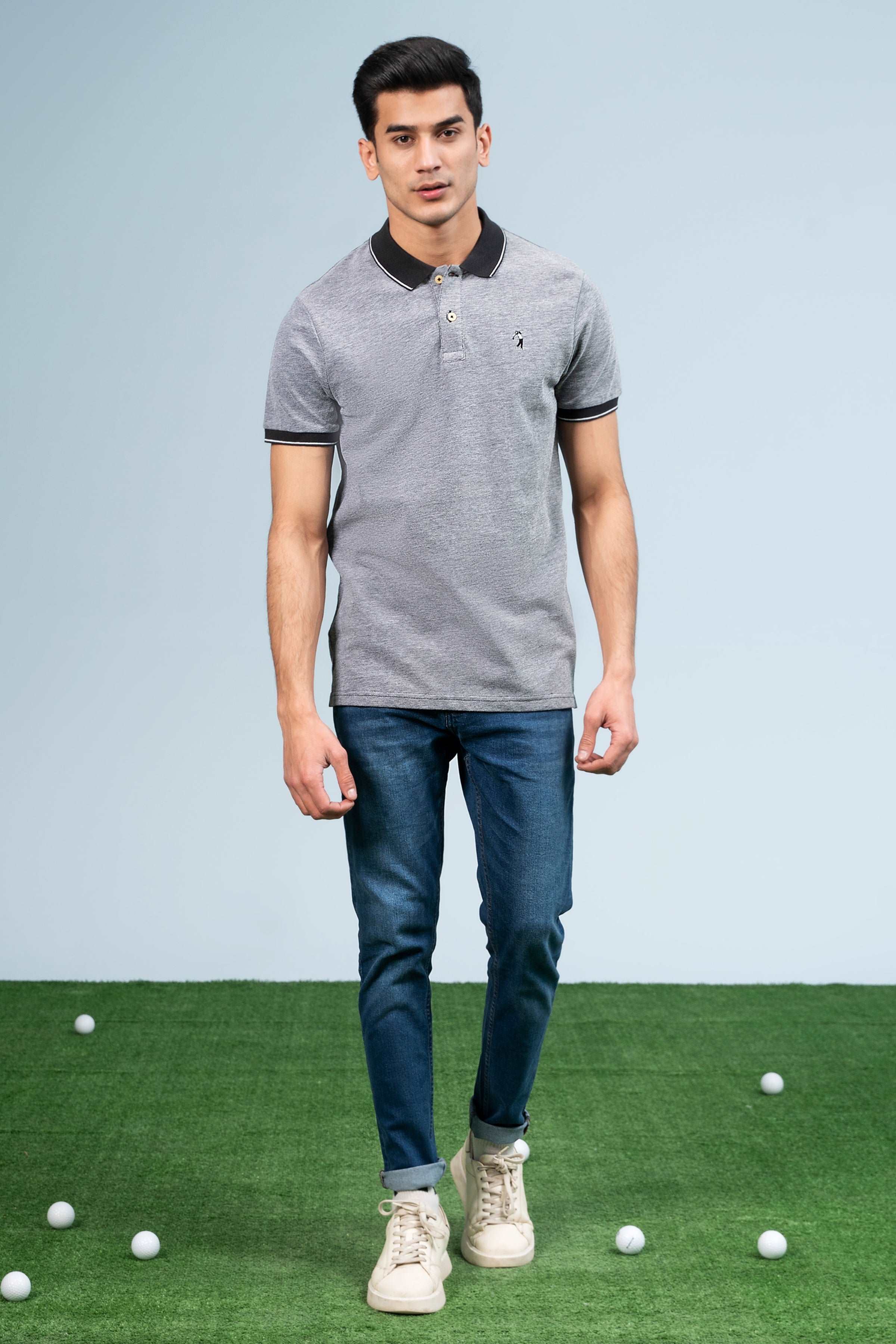 BIRD EYE POLO BLACK at Charcoal Clothing