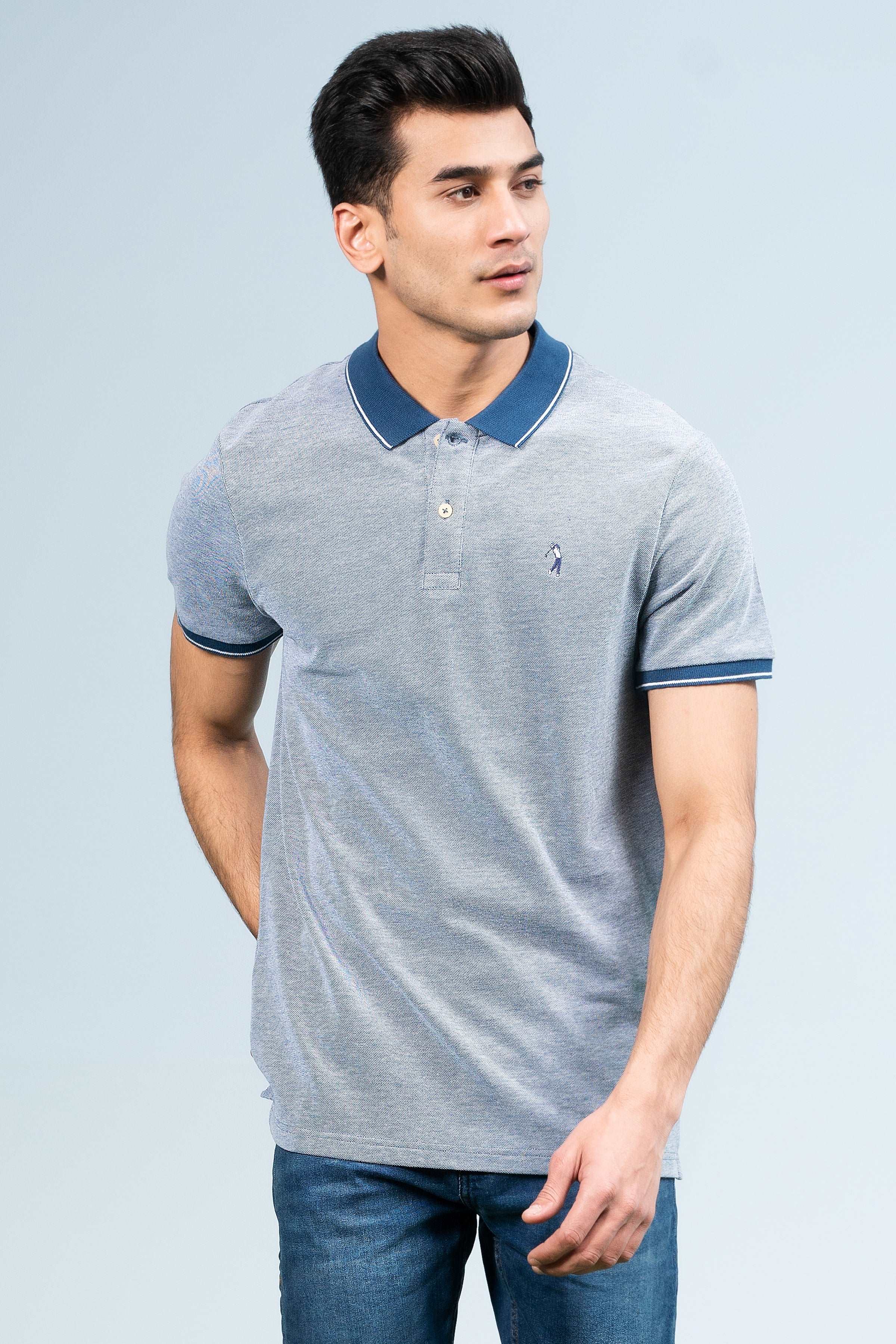 BIRD EYE POLO BLUE at Charcoal Clothing
