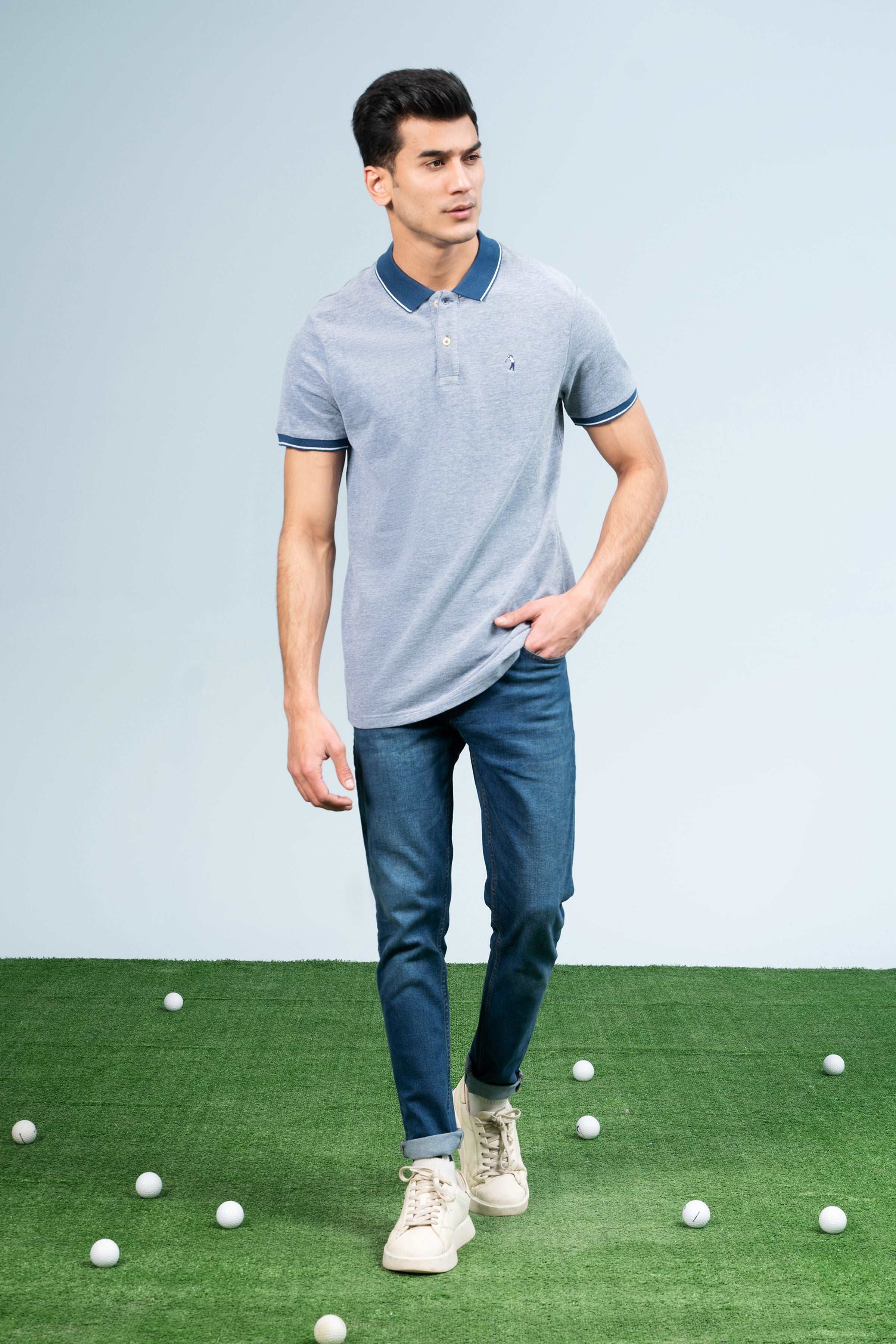 BIRD EYE POLO BLUE at Charcoal Clothing