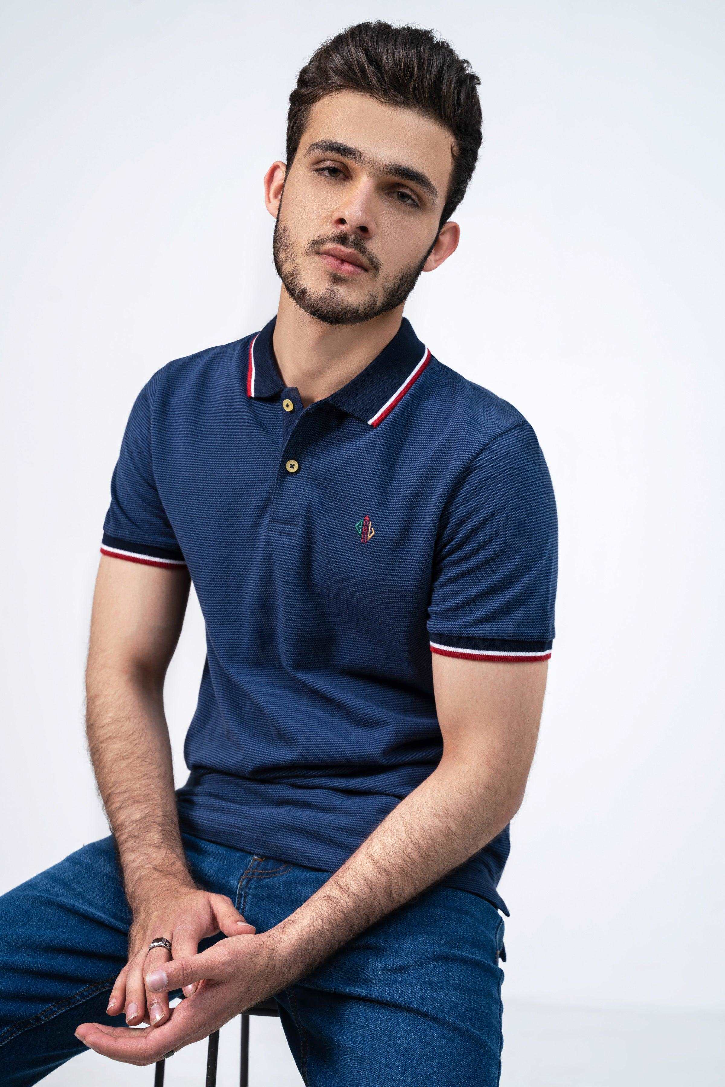 BIRD EYE POLO NAVY at Charcoal Clothing