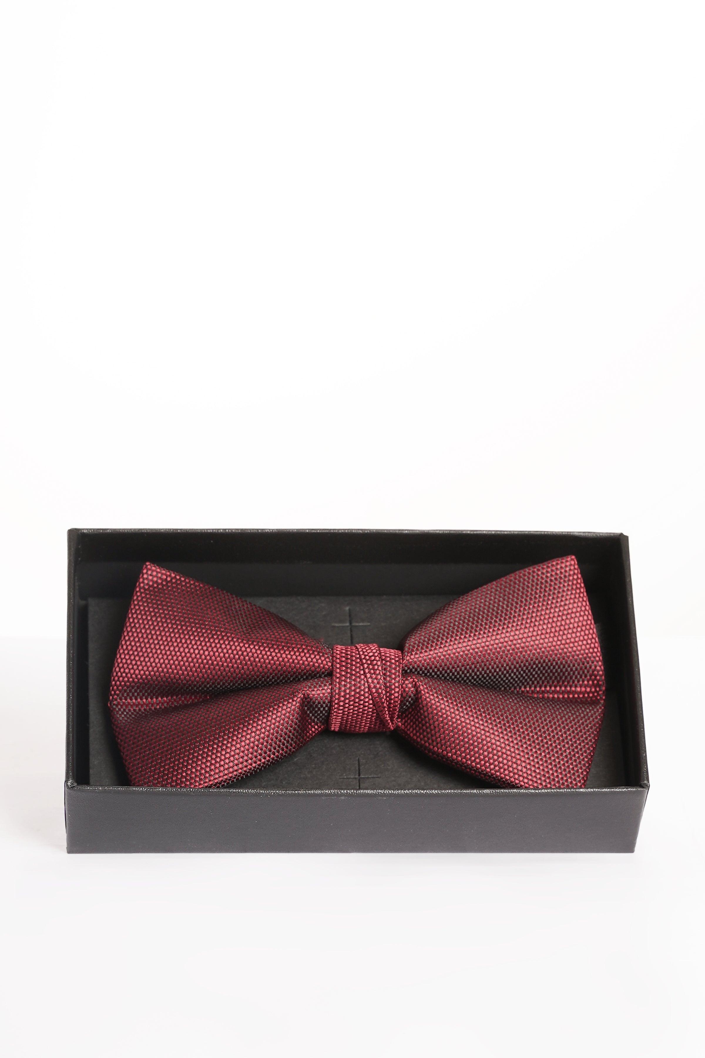 Burgundy textured bow tie with center knot, in gift box