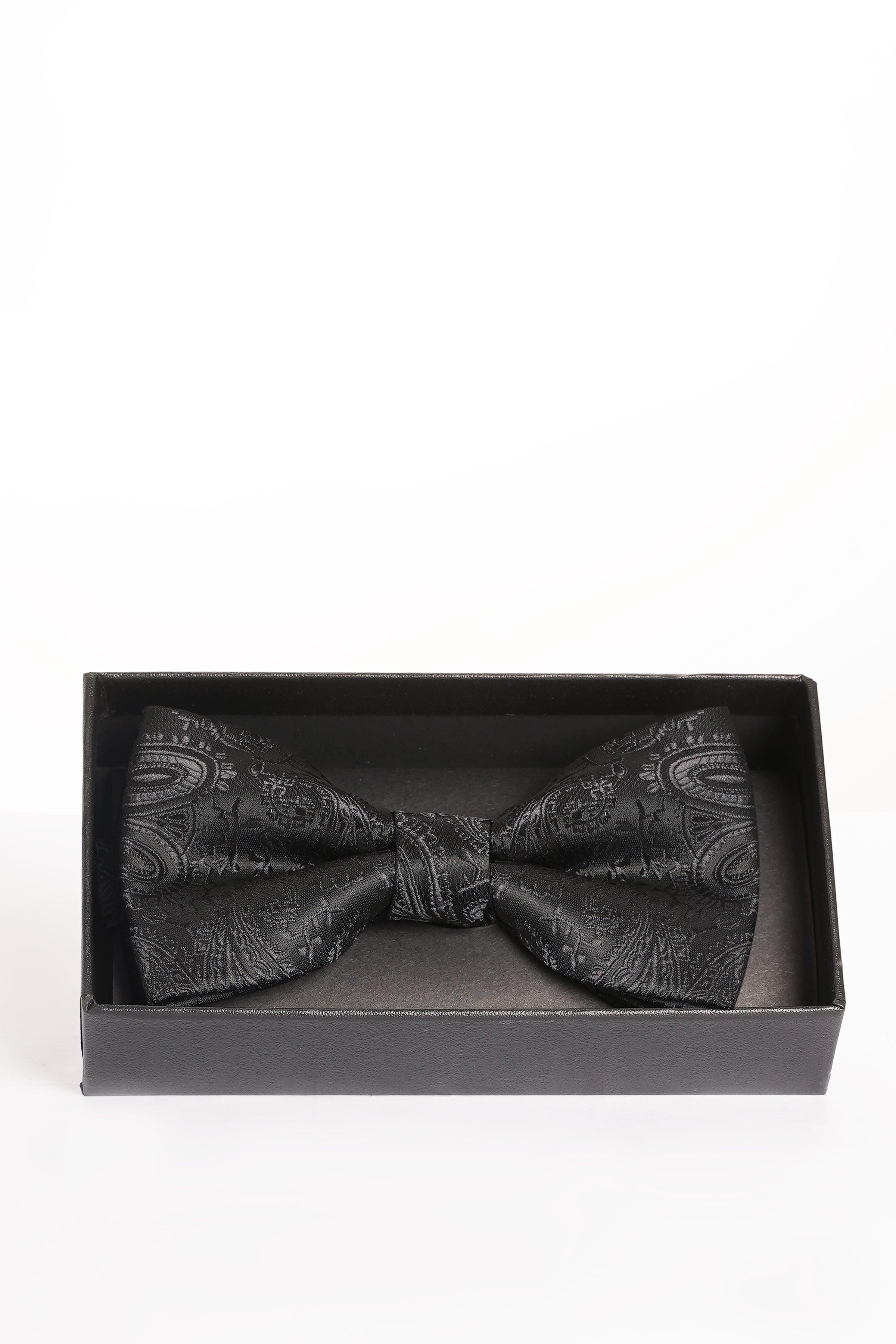 Black paisley bow tie in dark gift box