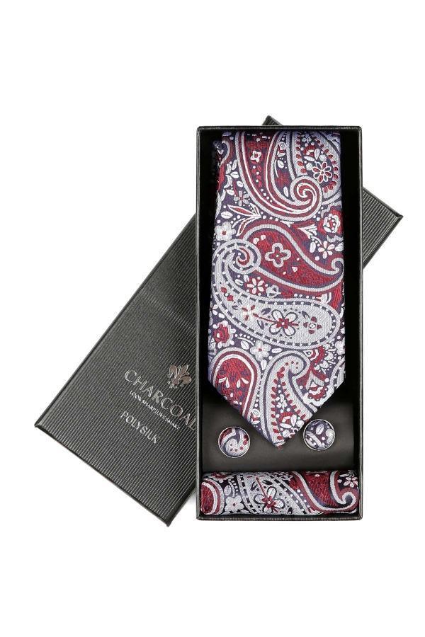 Paisley tie set in gift box with matching pocket square and tie