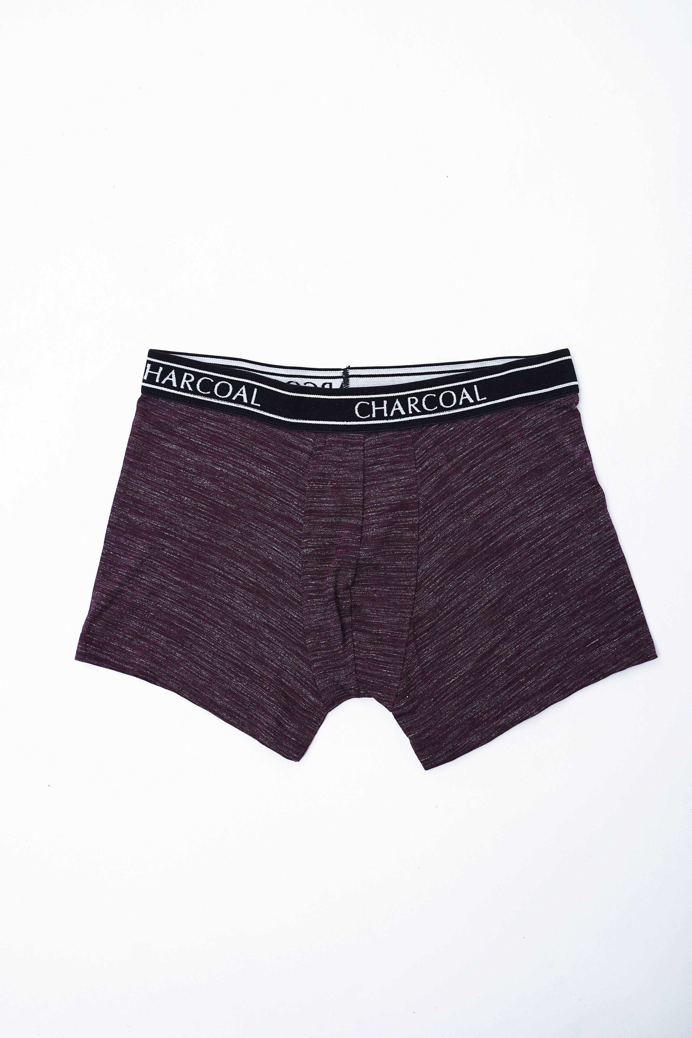 Men's maroon melange boxer shorts with black CHARCOAL logo waistband