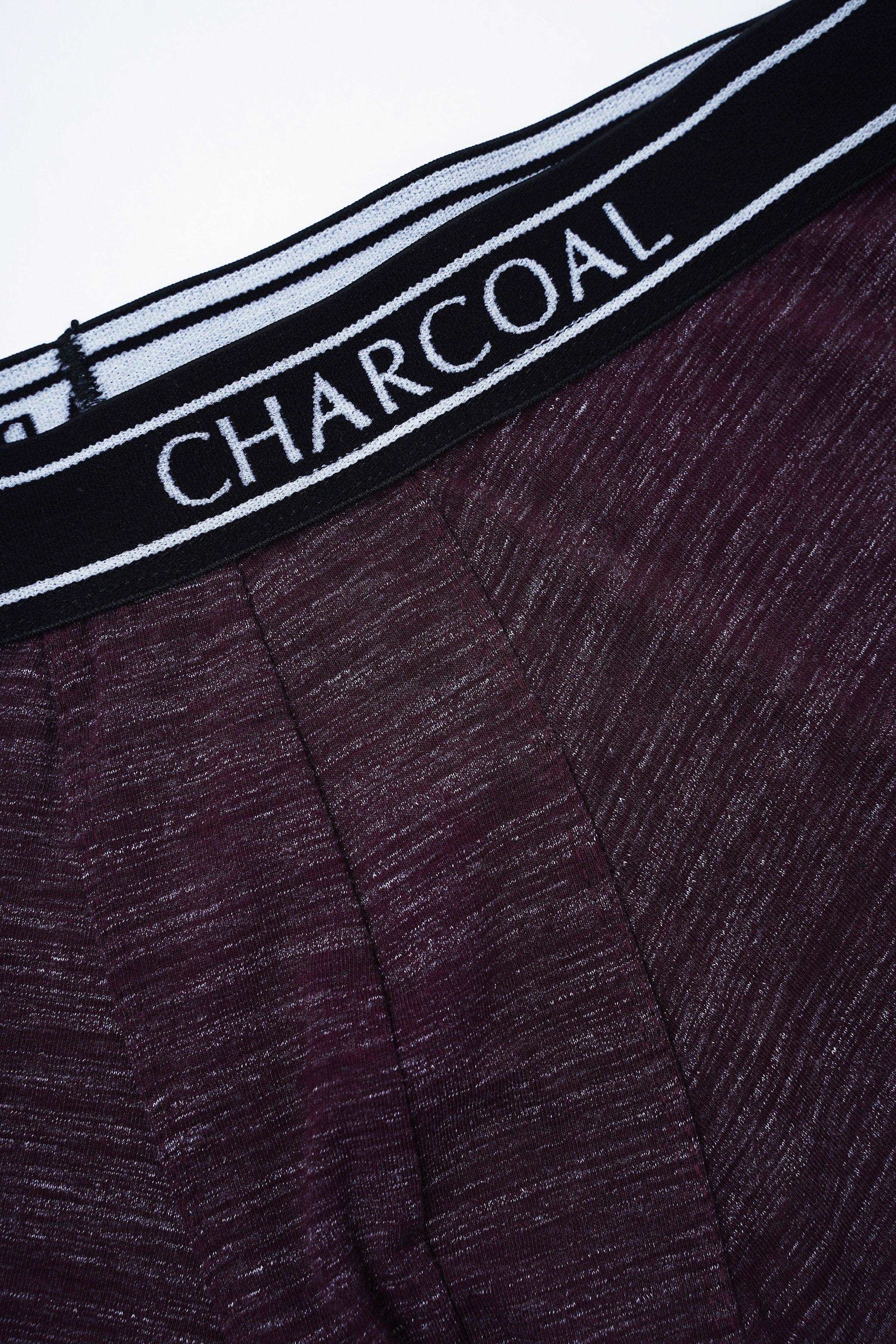 Maroon melange boxer shorts close-up of black CHARCOAL waistband