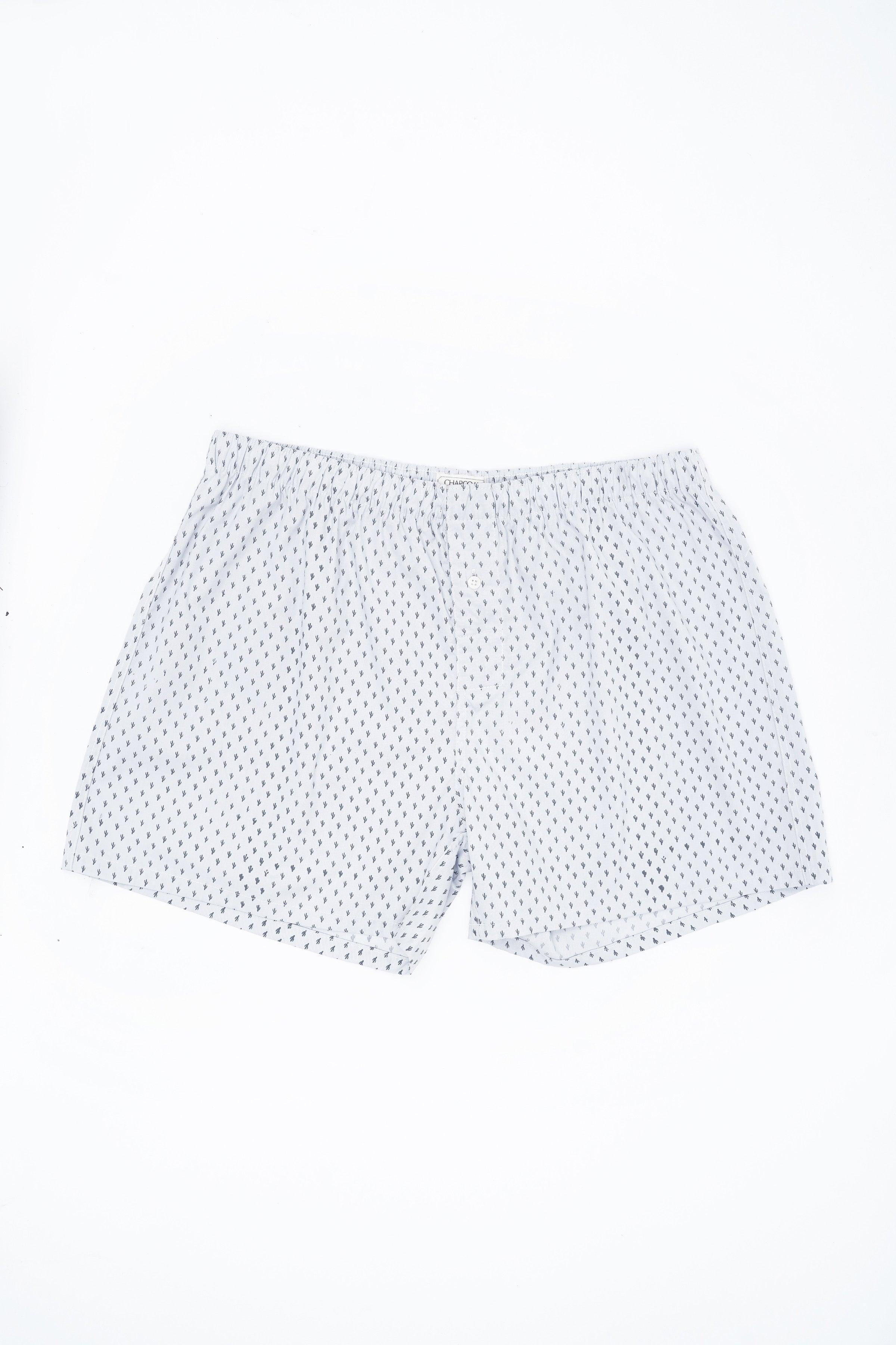 Printed boxer shorts, light base with small allover pattern and elastic waistband