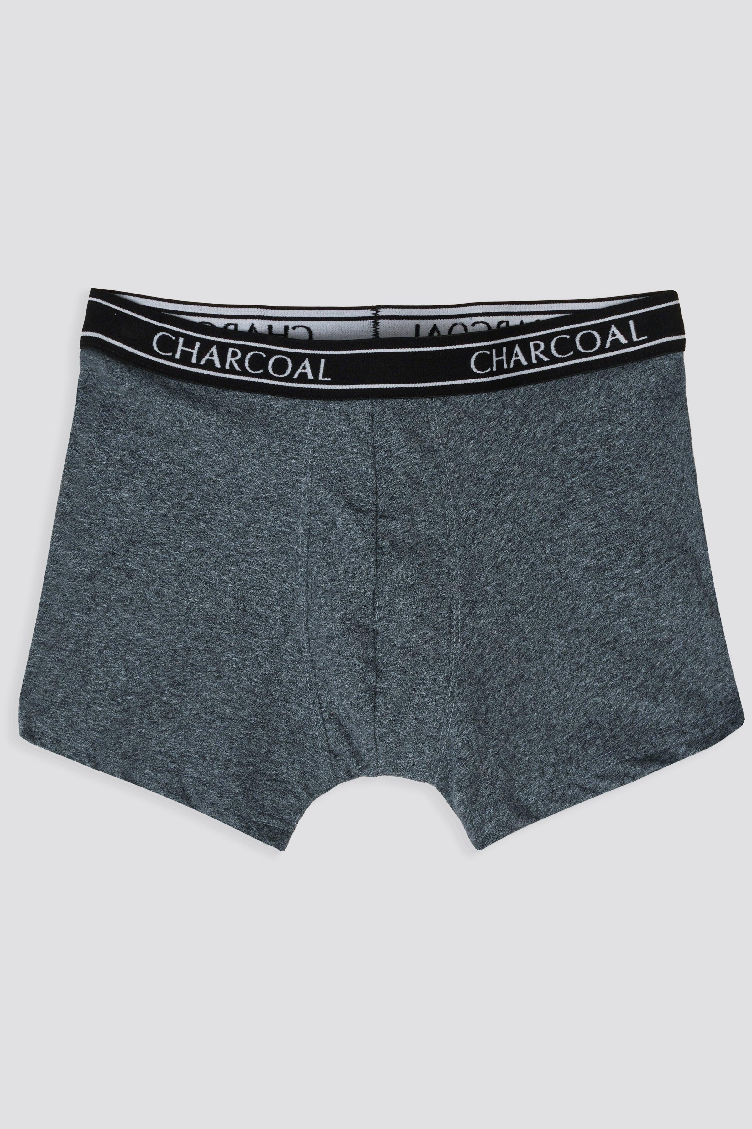Knitted dark blue melange boxer shorts with CHARCOAL logo elastic waistband