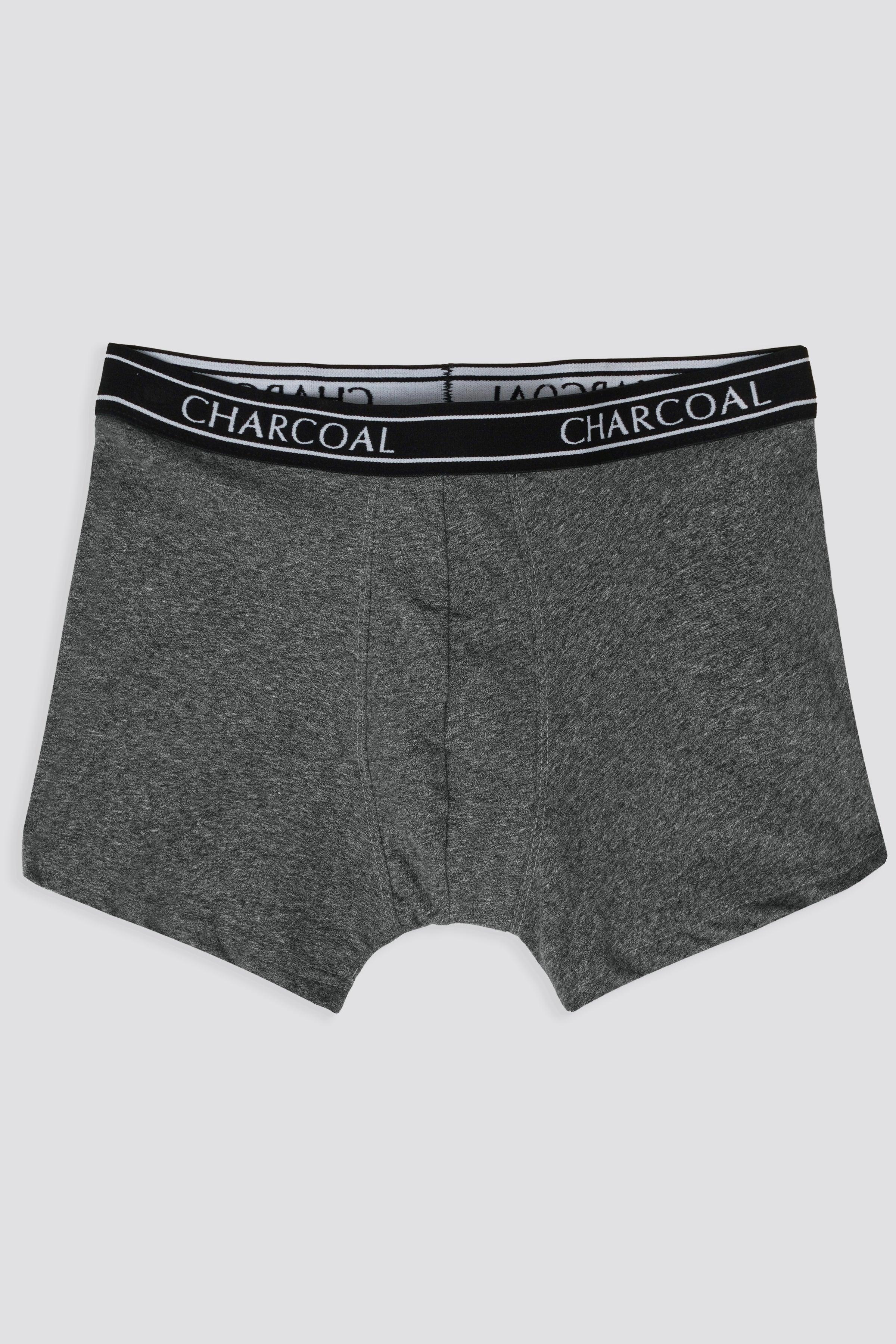 Grey melange knitted boxer shorts with elastic waistband in charcoal lettering