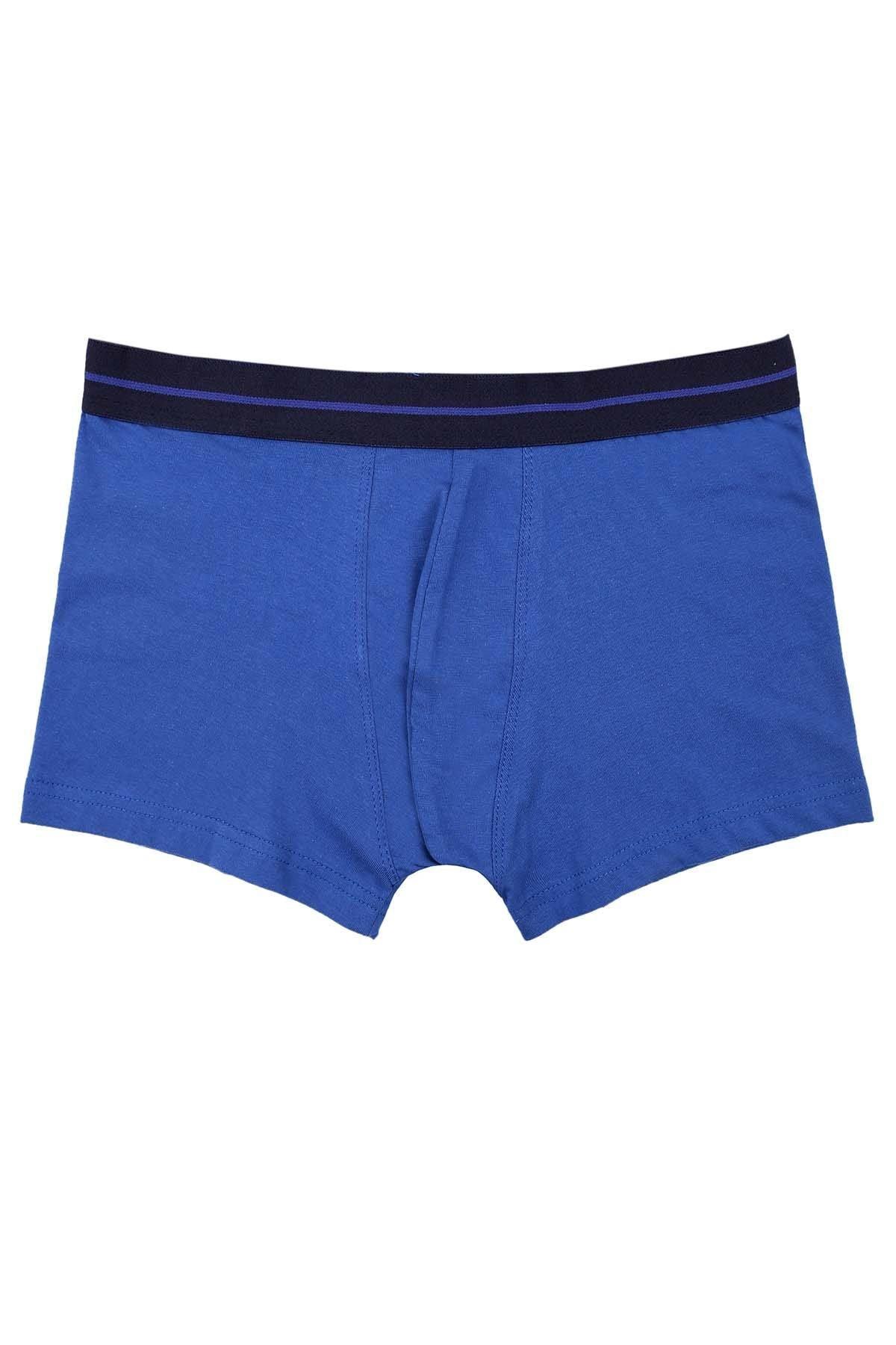 Royal blue boxer briefs with fly opening and dark waistband