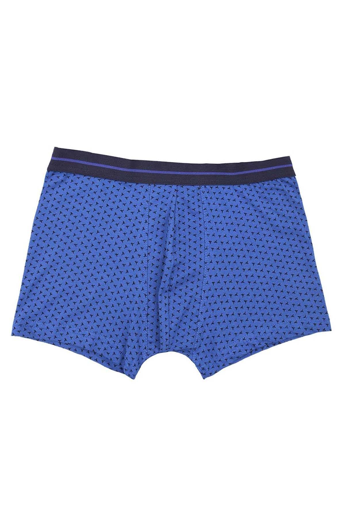 Royal blue boxer shorts, bird print, dark waistband