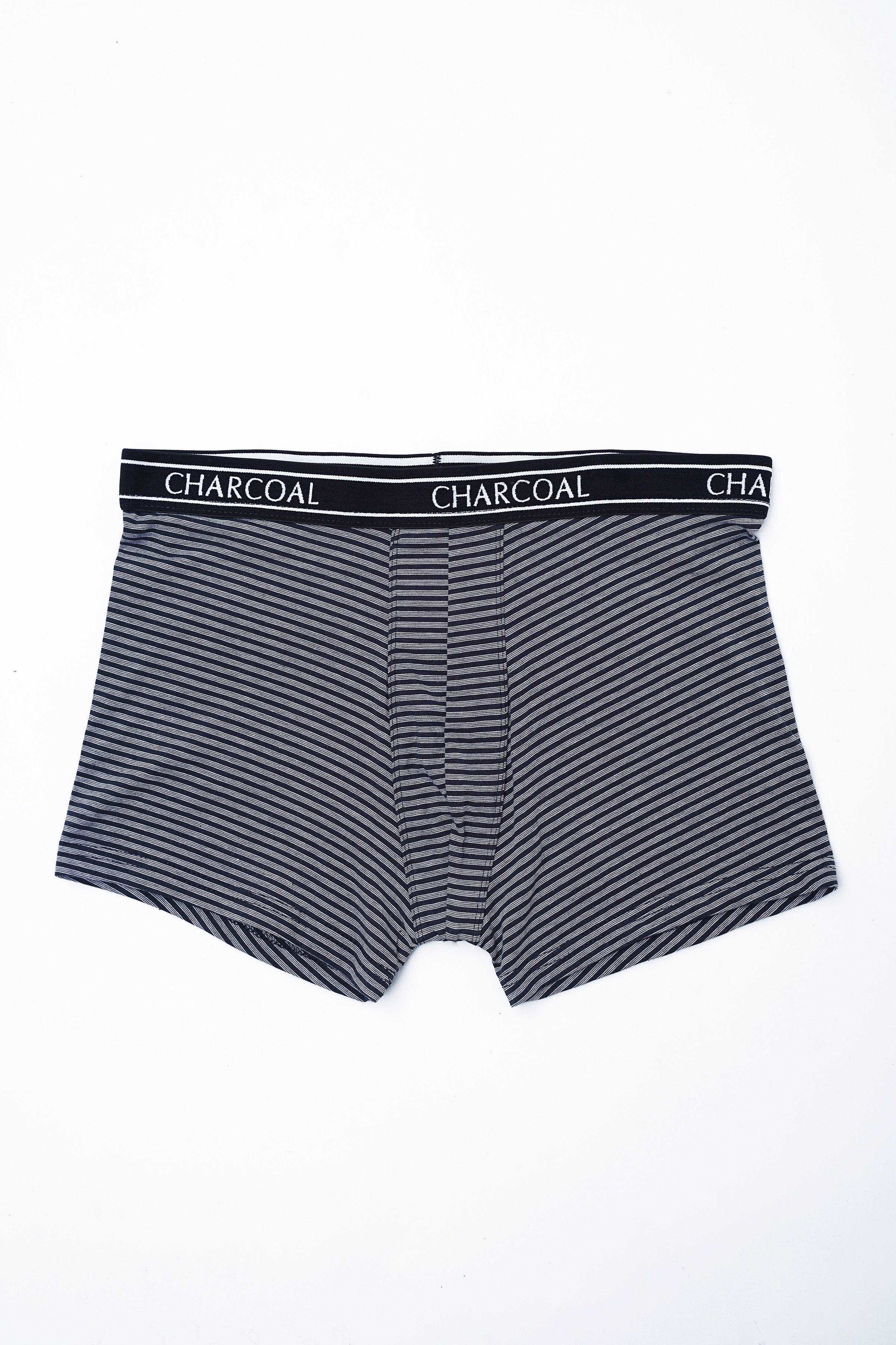 Navy striped boxer shorts with CHARCOAL waistband logo