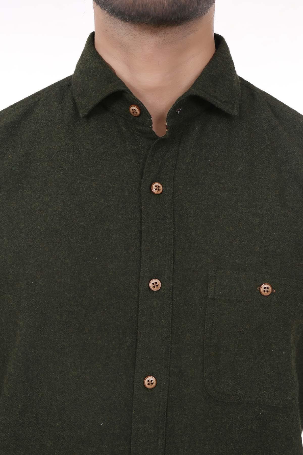 Brushed Cotton Shirt Green at Charcoal Clothing