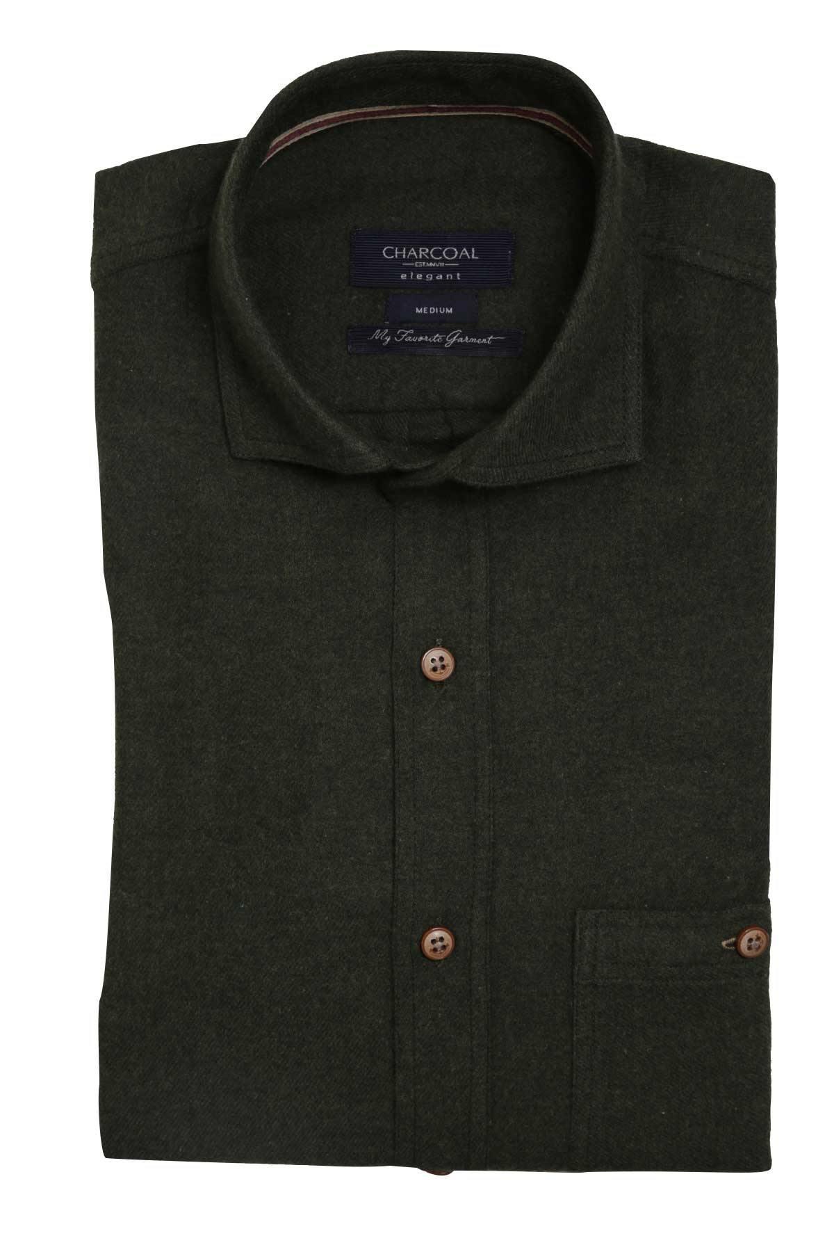 Brushed Cotton Shirt Green at Charcoal Clothing