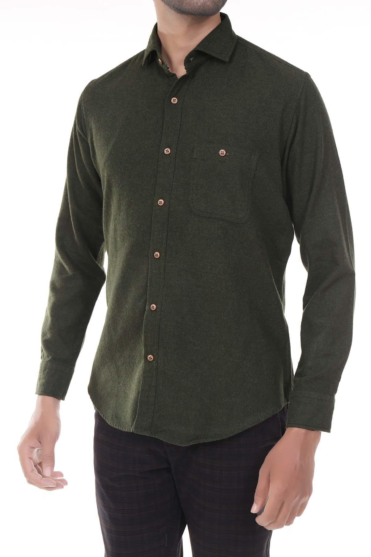 Brushed Cotton Shirt Green at Charcoal Clothing