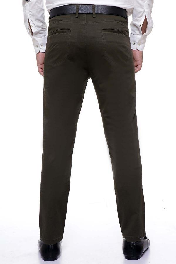 Slim-fit five-pocket pants in dark green with straight slim legs