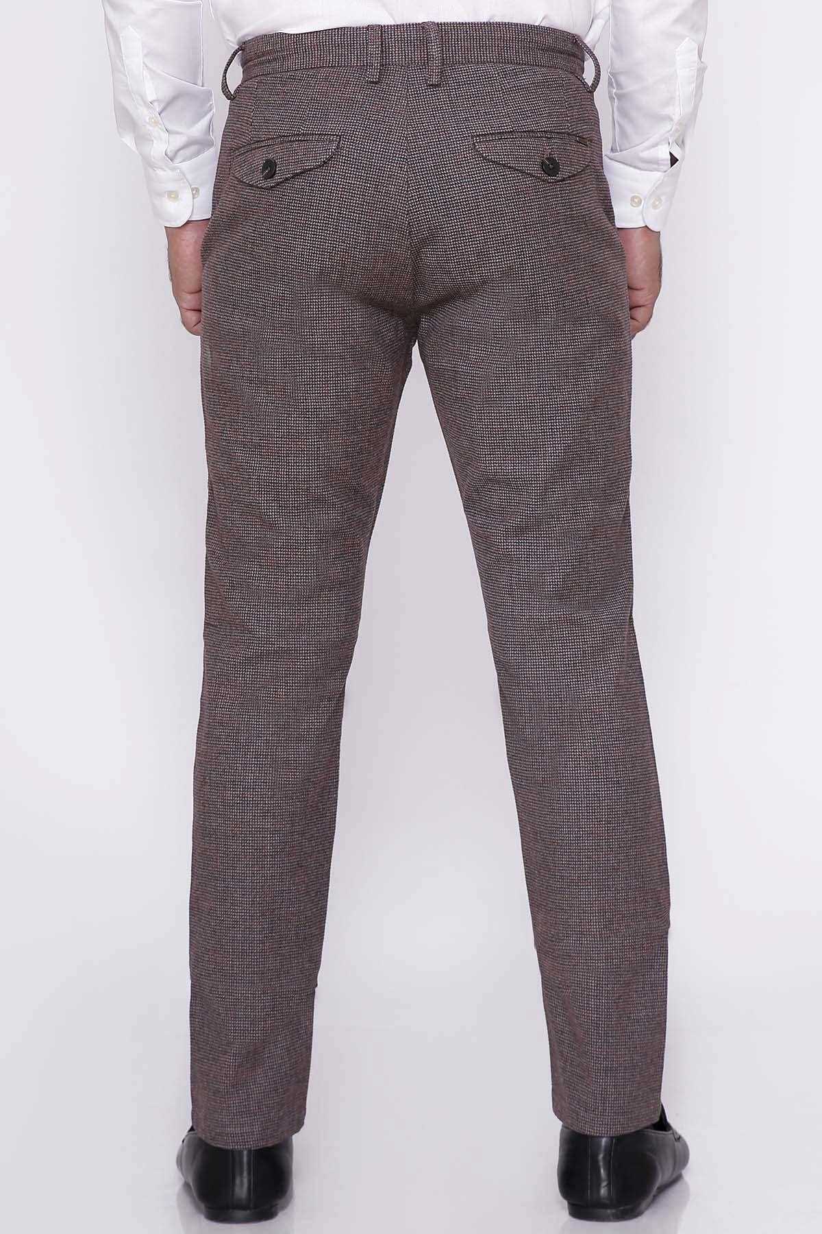 Slim fit cross packet pants in dark brown with front button pockets
