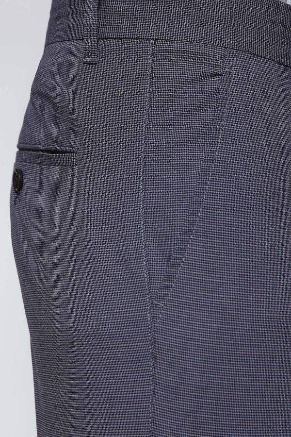 Grey trouser leg with stitched seam and side pocket detail