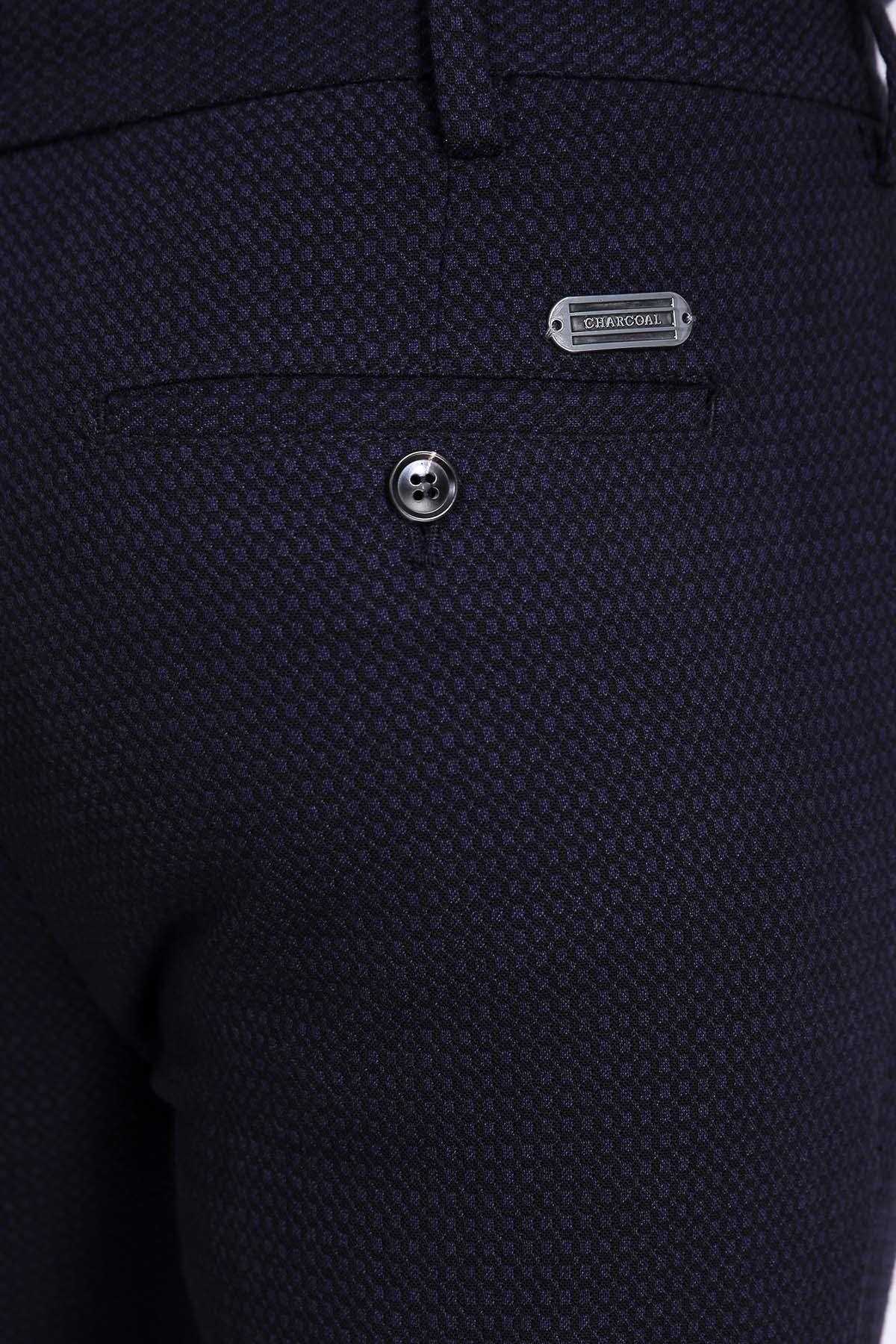 Navy dress pants coin pocket with metal logo patch and button